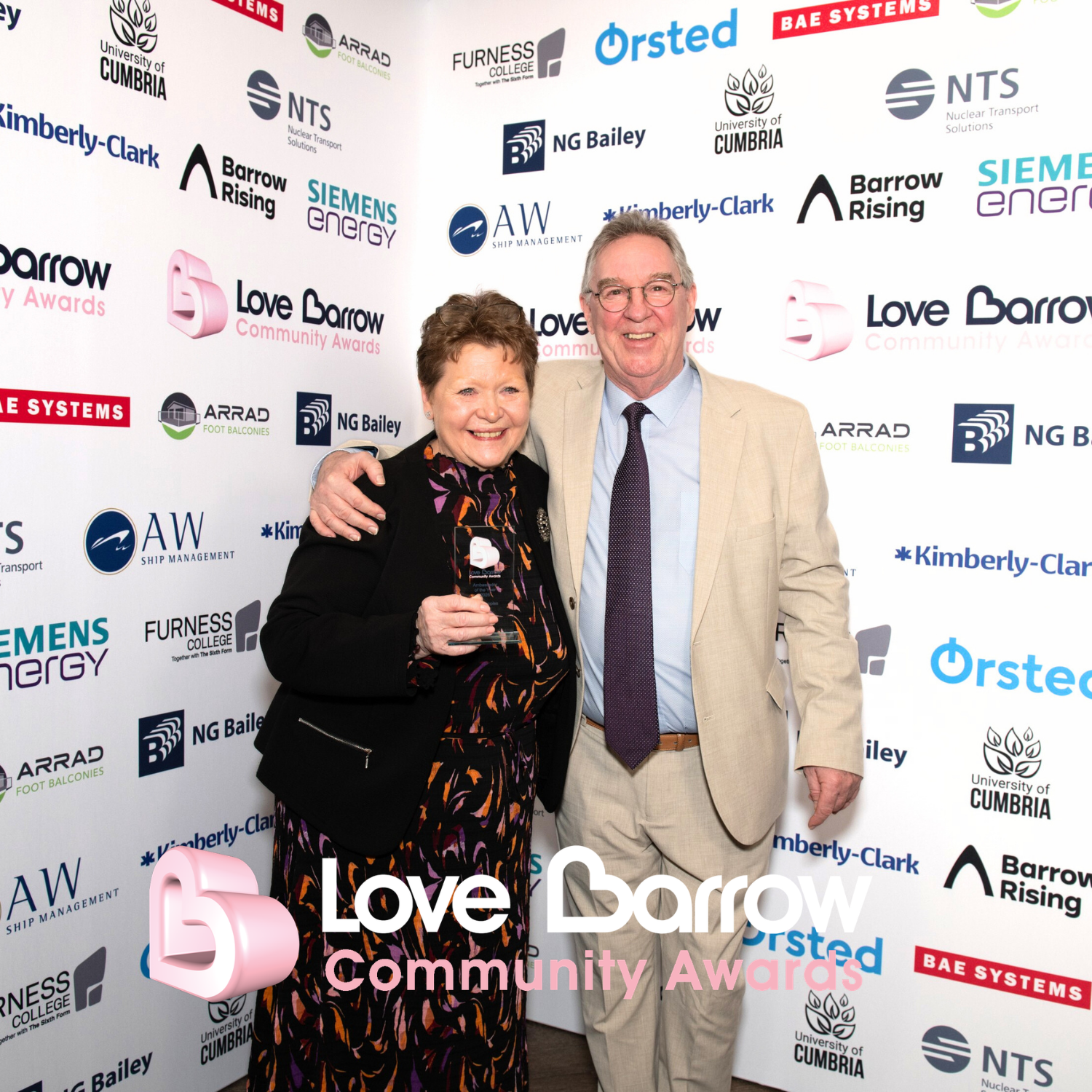 2026 Love Barrow  Awards Ambassador of the Year Pat Chapples with Love Barrow Awards Ambassador,  Phil Collier, presenting on behalf of  Sponsor Siemens Energy 