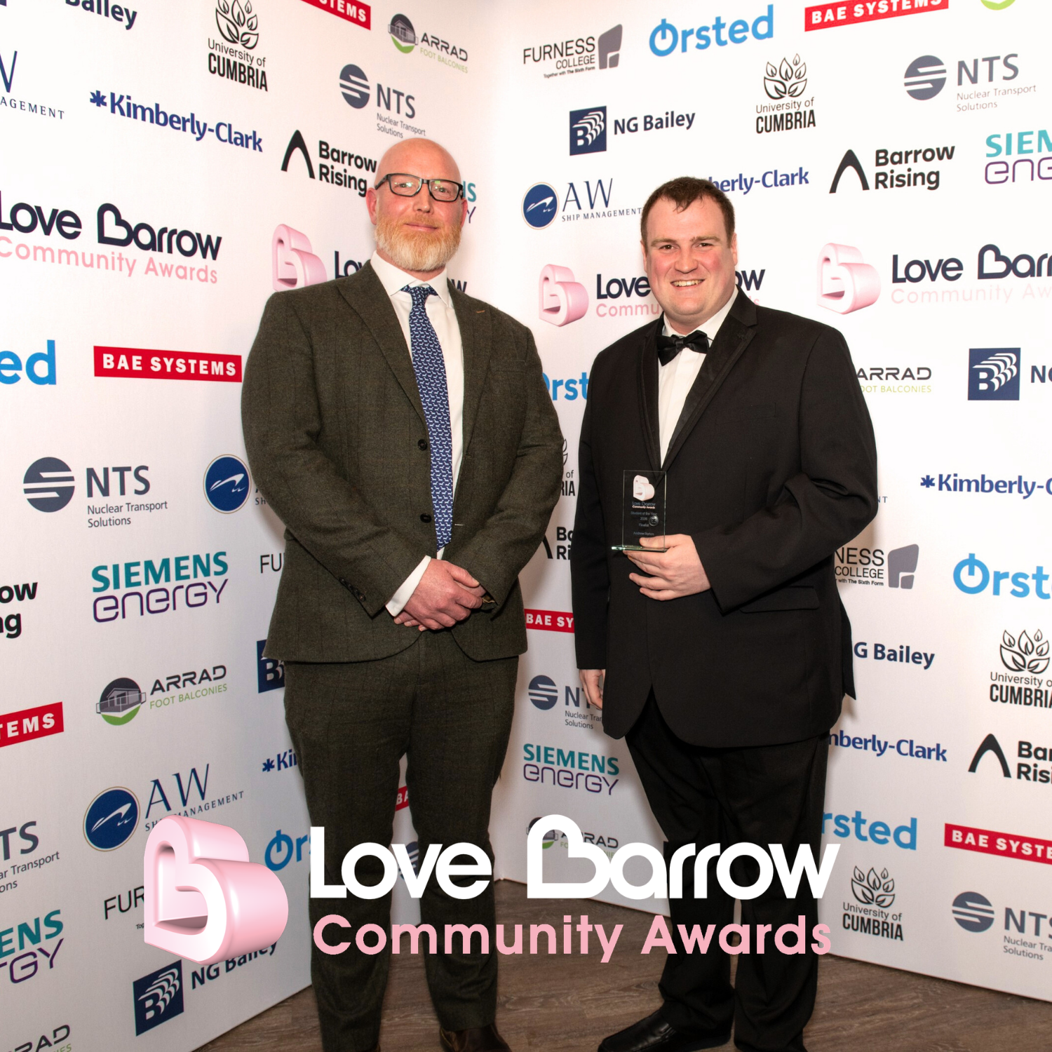 2026 Student of the Year Finalist Andrew Burton with Sponsor Furness College Scott Cubitt 