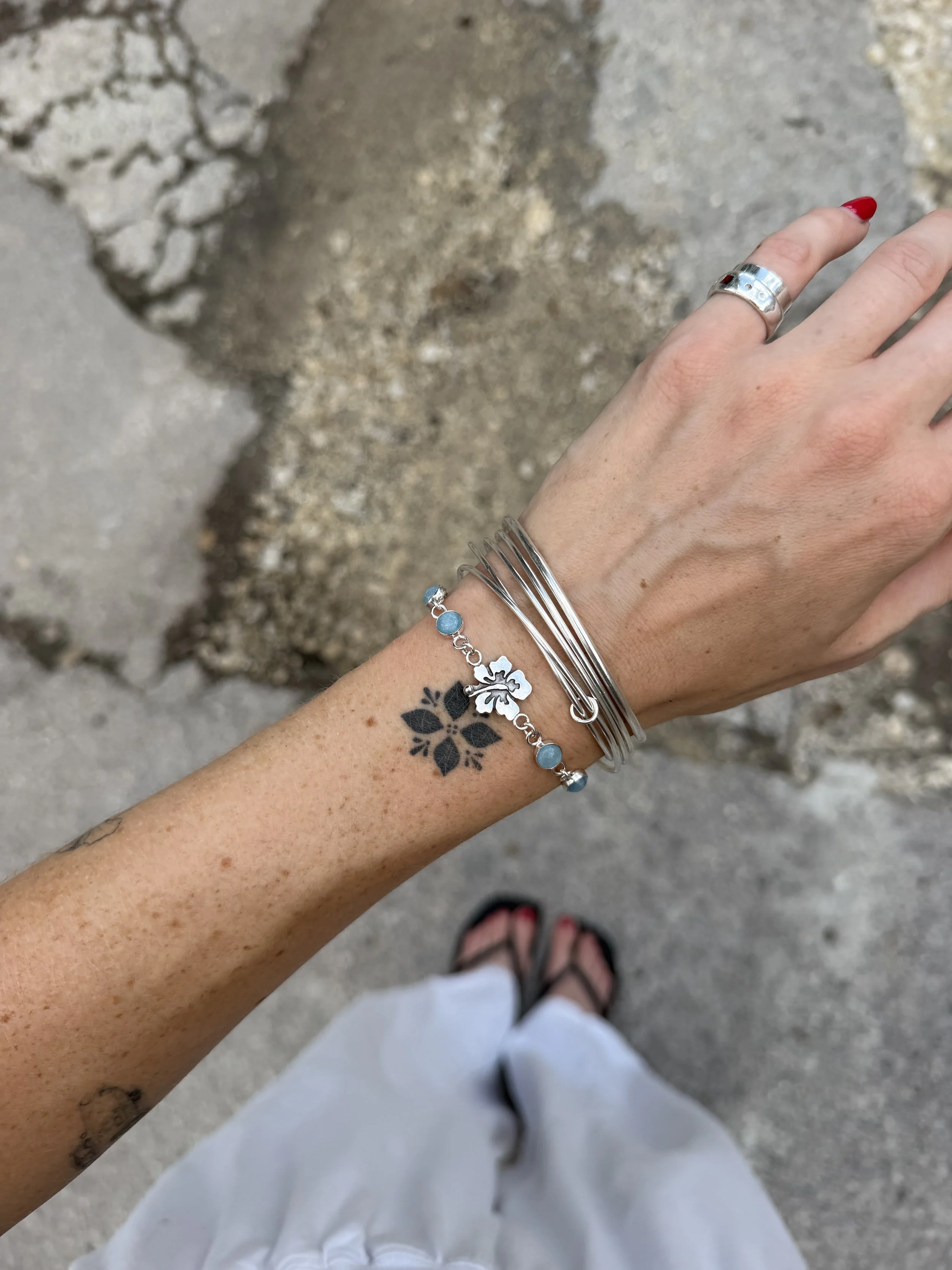 Aquamarine Hibiscus Bracelet