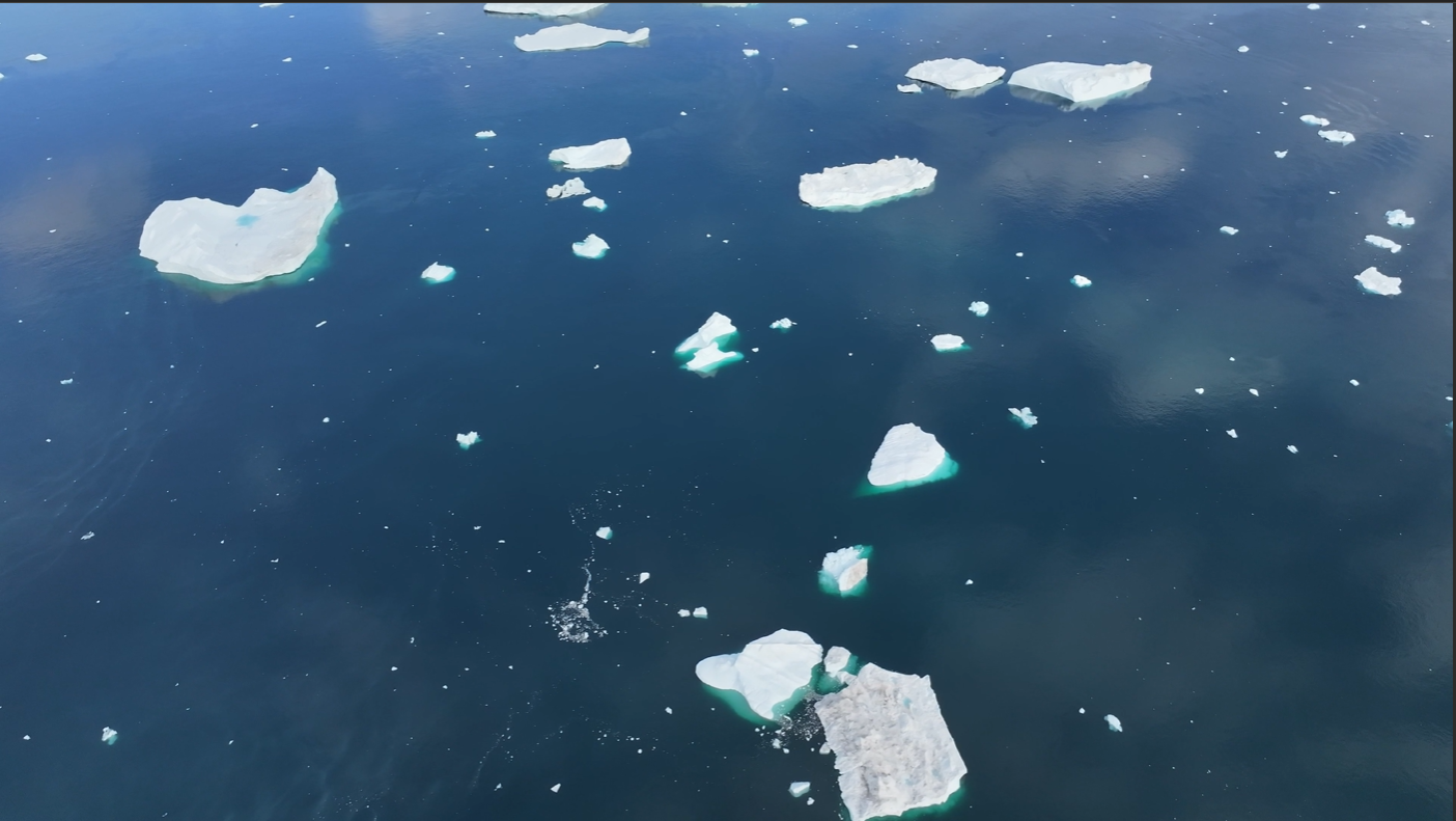 Aerial view of Greenland ice sheet from drone