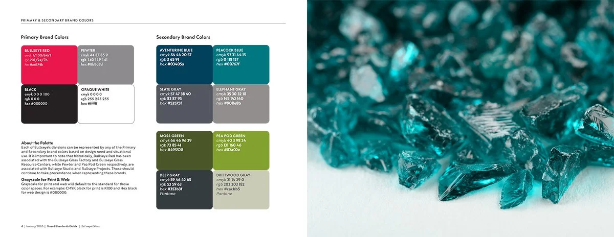 Brand colors that take inspiration from Bullseye glass styles