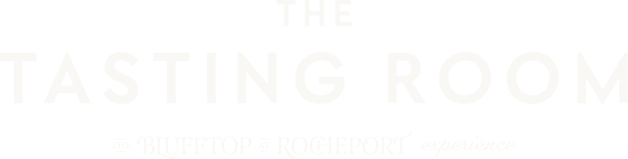 Text reading 'The Tasting Room at the Bufftop at Rochelle experience' in gray and white on a black background.