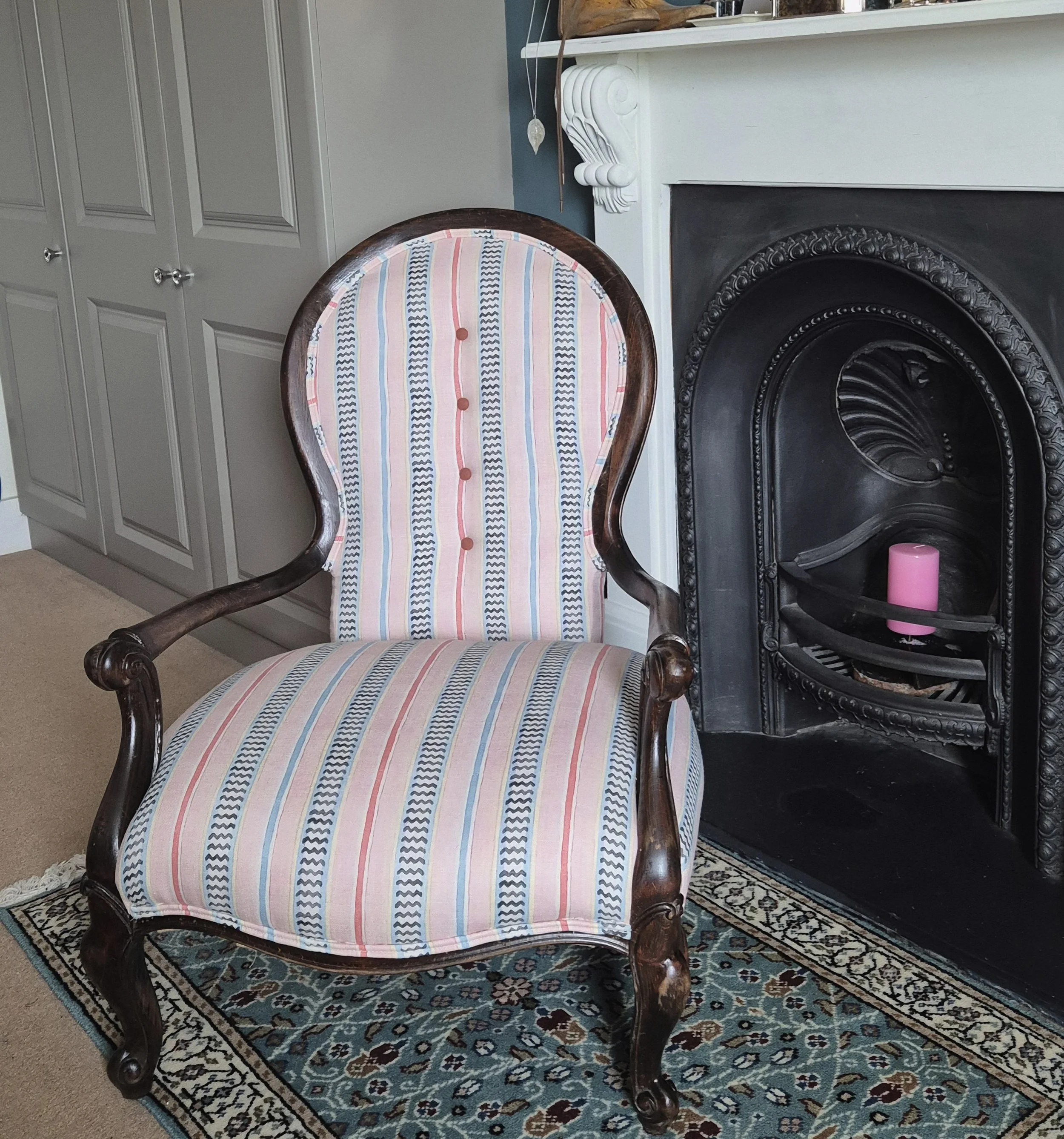 My first upholstery project. The material is called marshmallow! There are so many layers to this chair but I couldn't be happier about the result