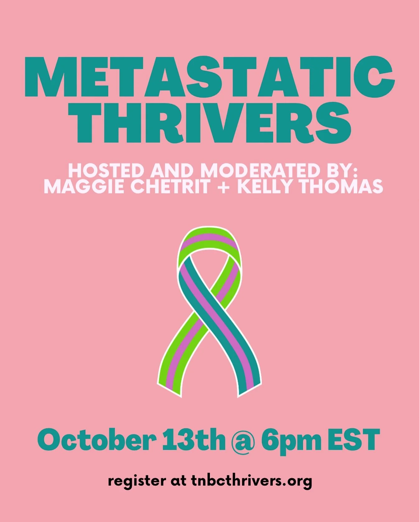 Are you ready for Metastatic Thrivers chat next week?

Join us as we honor Metastatic Breast Cancer Day, October 13 for a mTNBC chat exclusively for our metastatic thrivers!

Chat kicks off at 6pm EST, feel free to share, ask questions or just listen