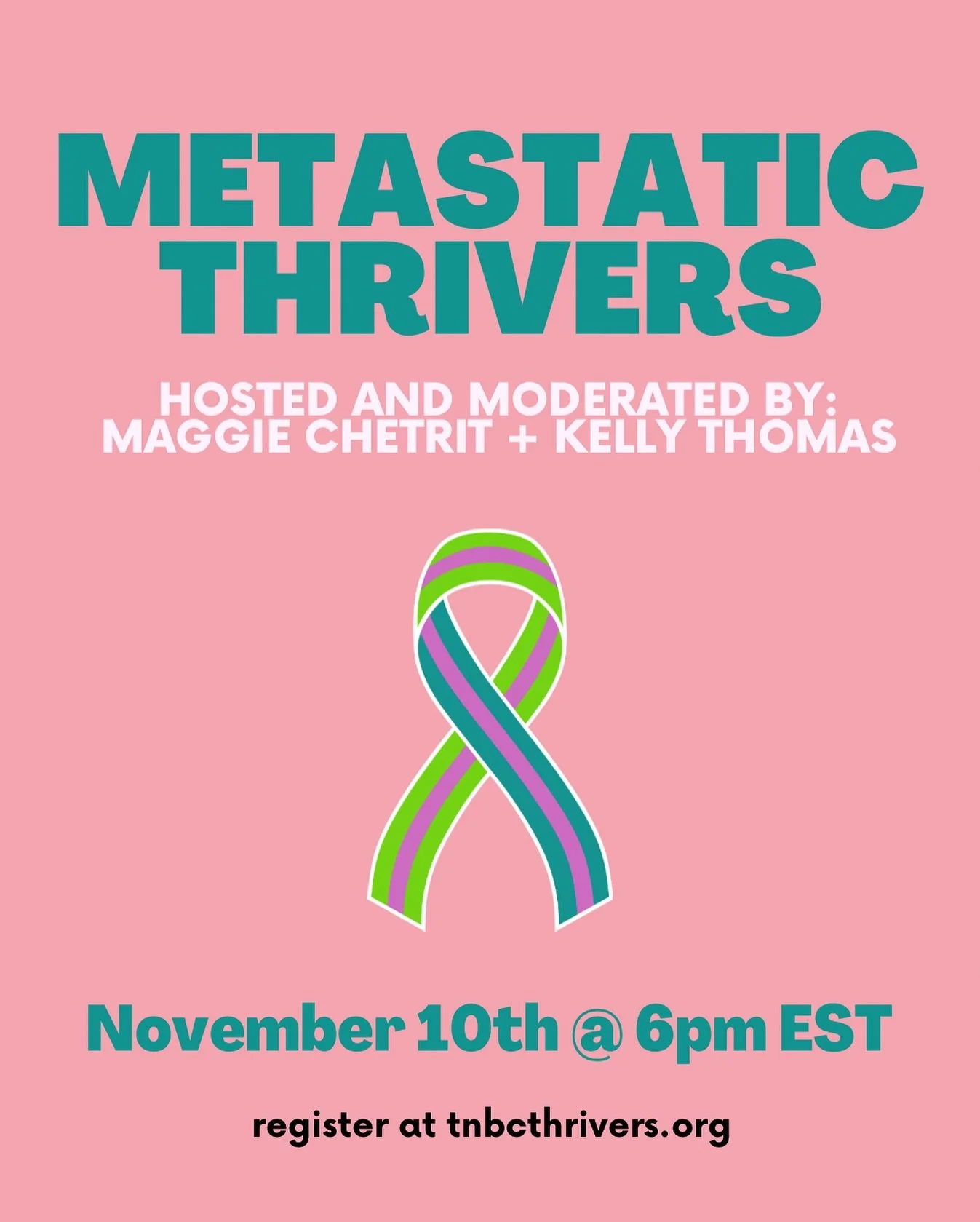 Join us TONIGHT for Metastatic Thrivers chat!

Moderated by mTNBC thriver, @maggiematters and co-TNBC Thriver, @iamkellythomas, Metastatic Thrivers is a safe space led by those that understand 🫶

Chat kicks off tonight at 6pm eastern!

Register at t