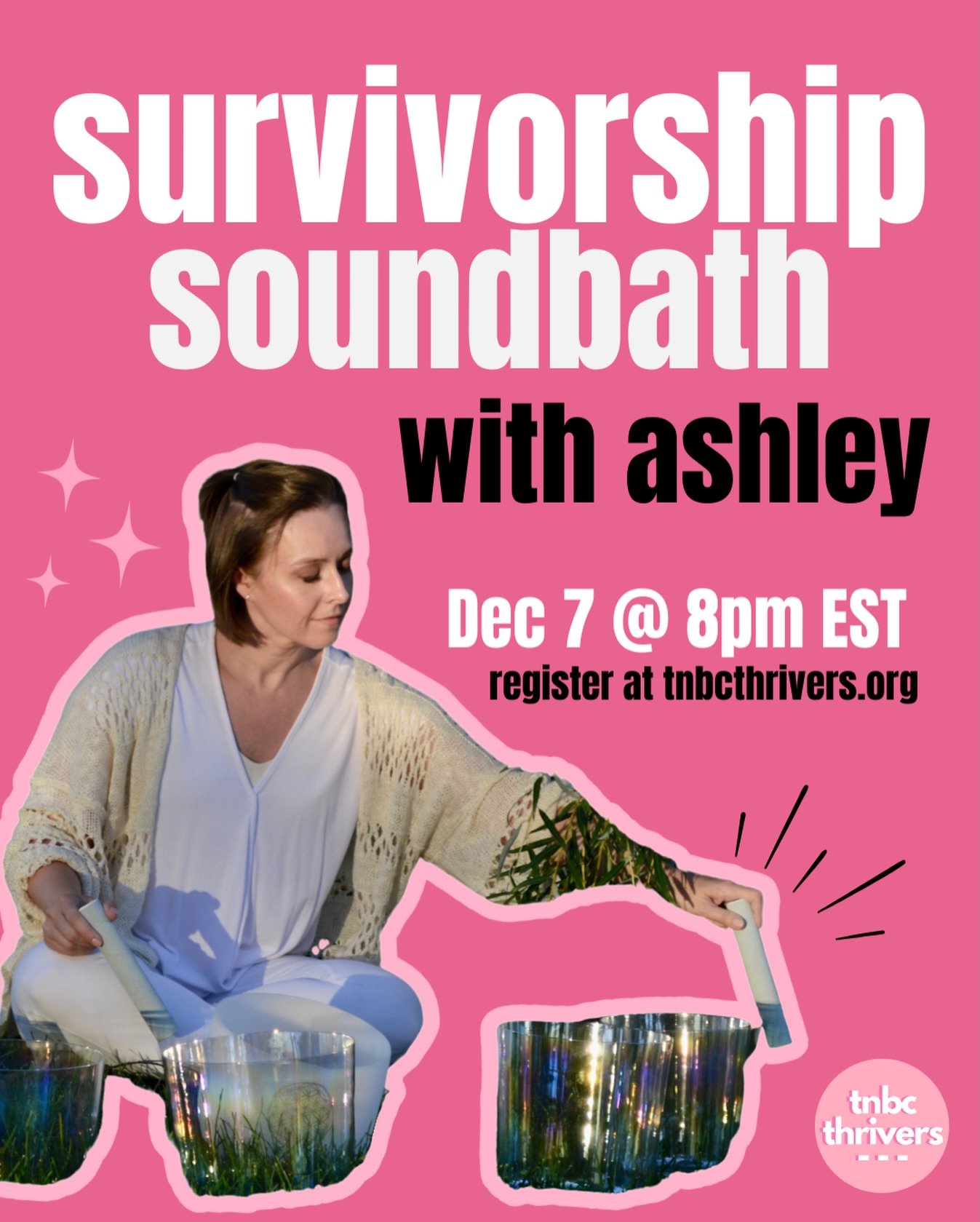 Join us tonight for a survivorship sound bath with TNBC Thriver, @heal_with_ash!

Come sunday reset with us at 8 PM EST as Ashley guides us through a reflective year and helps us set our intentions for 2026! 🧘

✨ Register at tnbcthrivers.org ✨

#sun