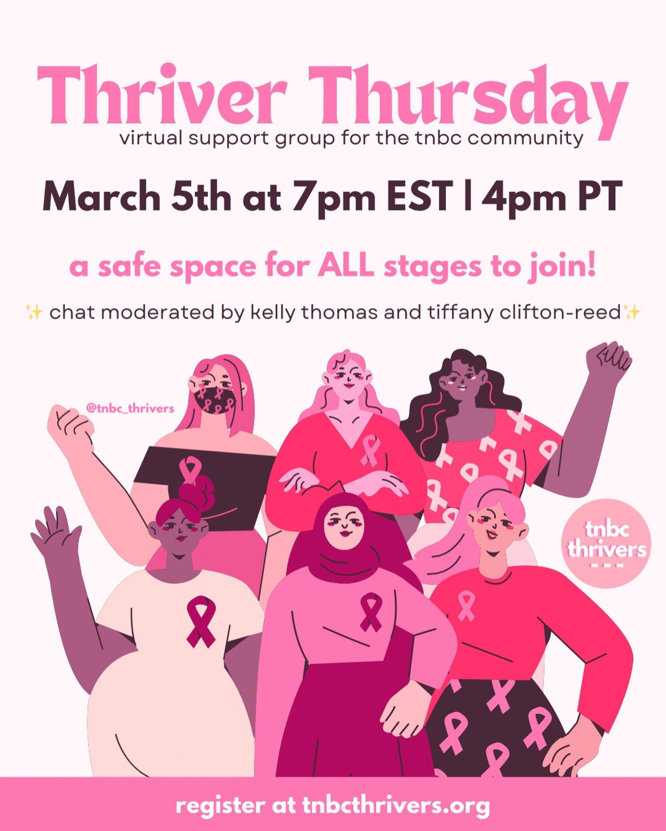 TNBC month is here so let&rsquo;s chat! 👩&zwj;💻

Thriver Thursday is a chat for everyone no matter what stage of thrivership you&rsquo;re in!

Come for the good vibes, the laughs and the support 🫶

Hosted and moderated by @iamkellythomas &amp; @il