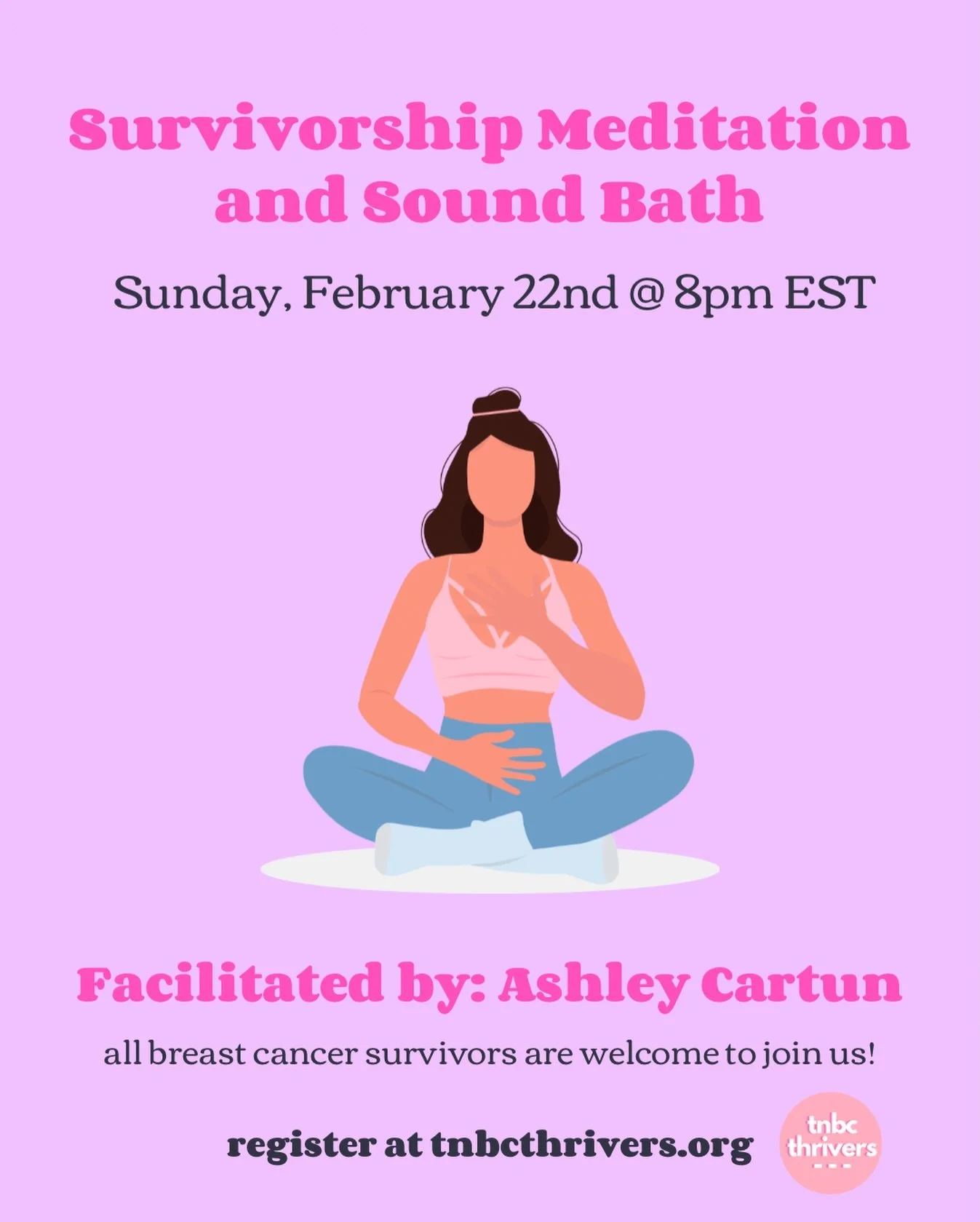 New event just dropped 👀

But if you&rsquo;re an email subscriber of ours, you already signed up!

Join us on Sunday, February 22nd at 8pm as TNBC Thriver babe @heal_with_ash helps us release and recharge for Sunday Reset 🧘&zwj;♀️

Come comfy cozy,