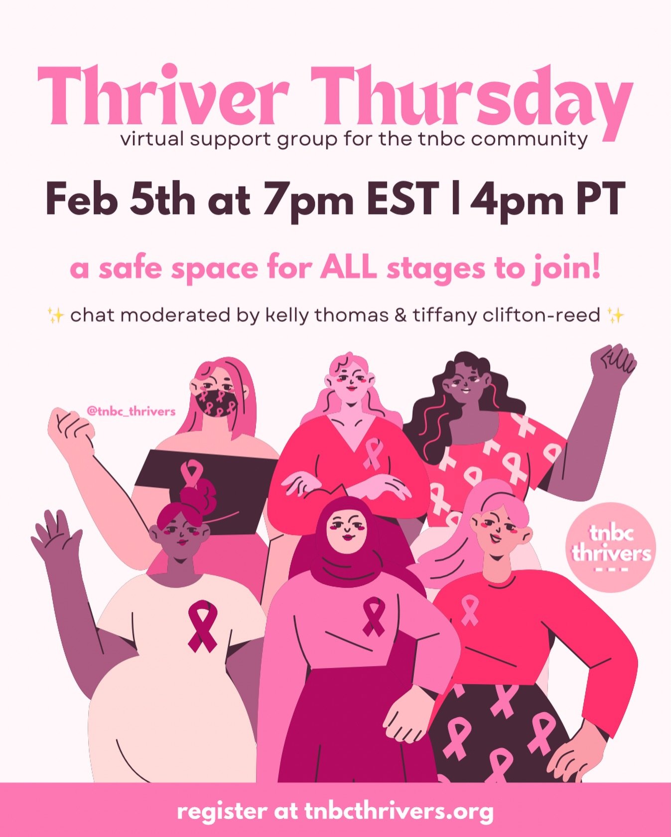 Join us tomorrow for Thriver Chat! 👩&zwj;💻

Thriver Thursday is a chat for everyone no matter what stage of thrivership you&rsquo;re in!

Come for the good vibes, the laughs and the support 🫶

Hosted and moderated by @iamkellythomas &amp; @iloveti