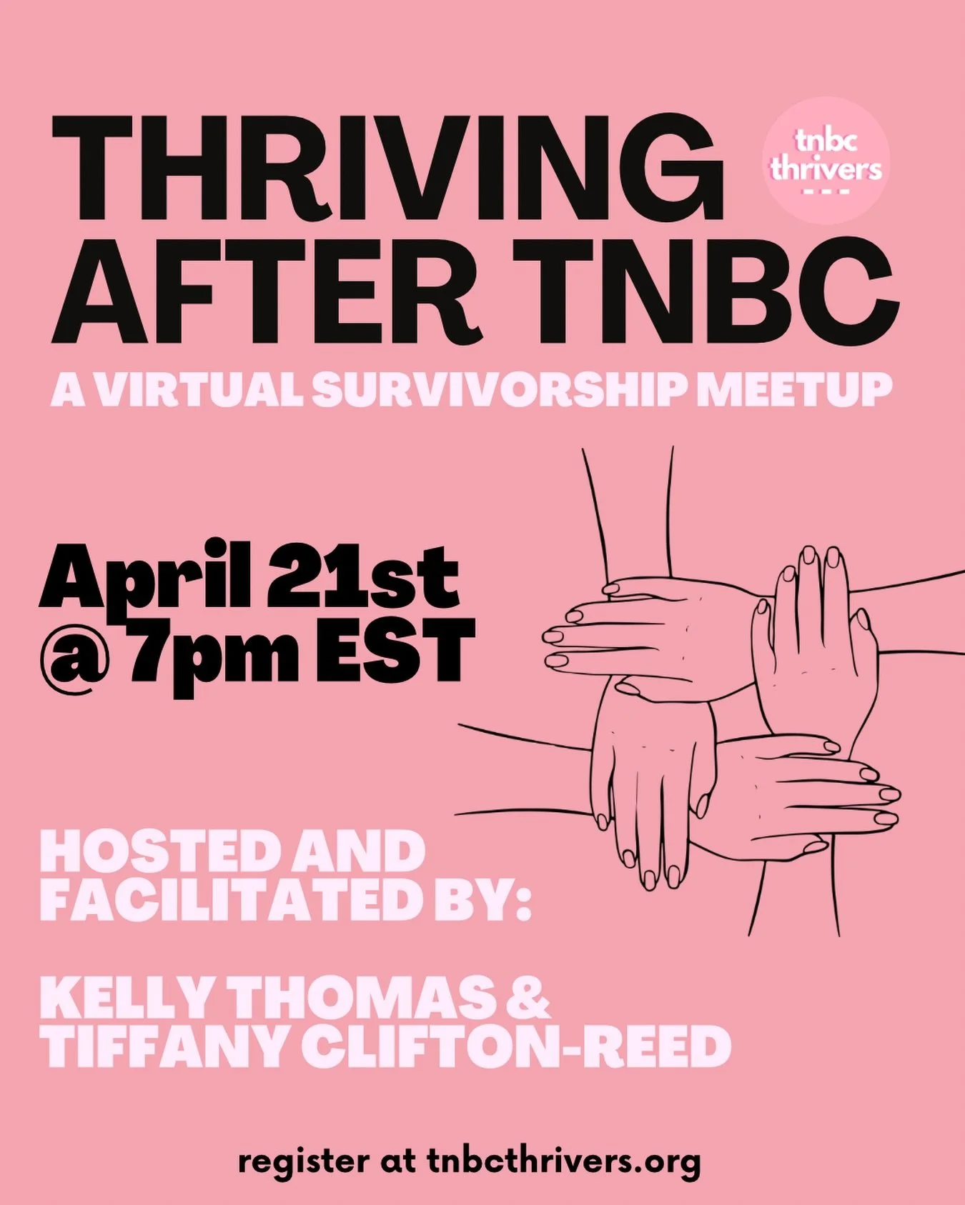 One week until survivor chat! 🙌

Join us on Tuesday, April 21st at 7pm EST for our triple negative survivorship chat, Thriving After TNBC and we want to hear your NON cancer wins because babe, you&rsquo;re so much more than your cancer diagnosis! ✨
