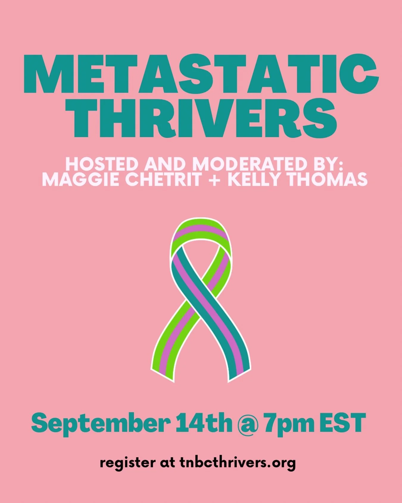 TOMORROW!! 👩&zwj;💻

Moderated by mTNBC thriver, @maggiematters and co-TNBC Thriver, @iamkellythomas, Metastatic Thrivers is a safe space led by those that understand 🫶

Chat kicks off Monday, September 14 at 7pm eastern!

Register at tnbcthrivers.