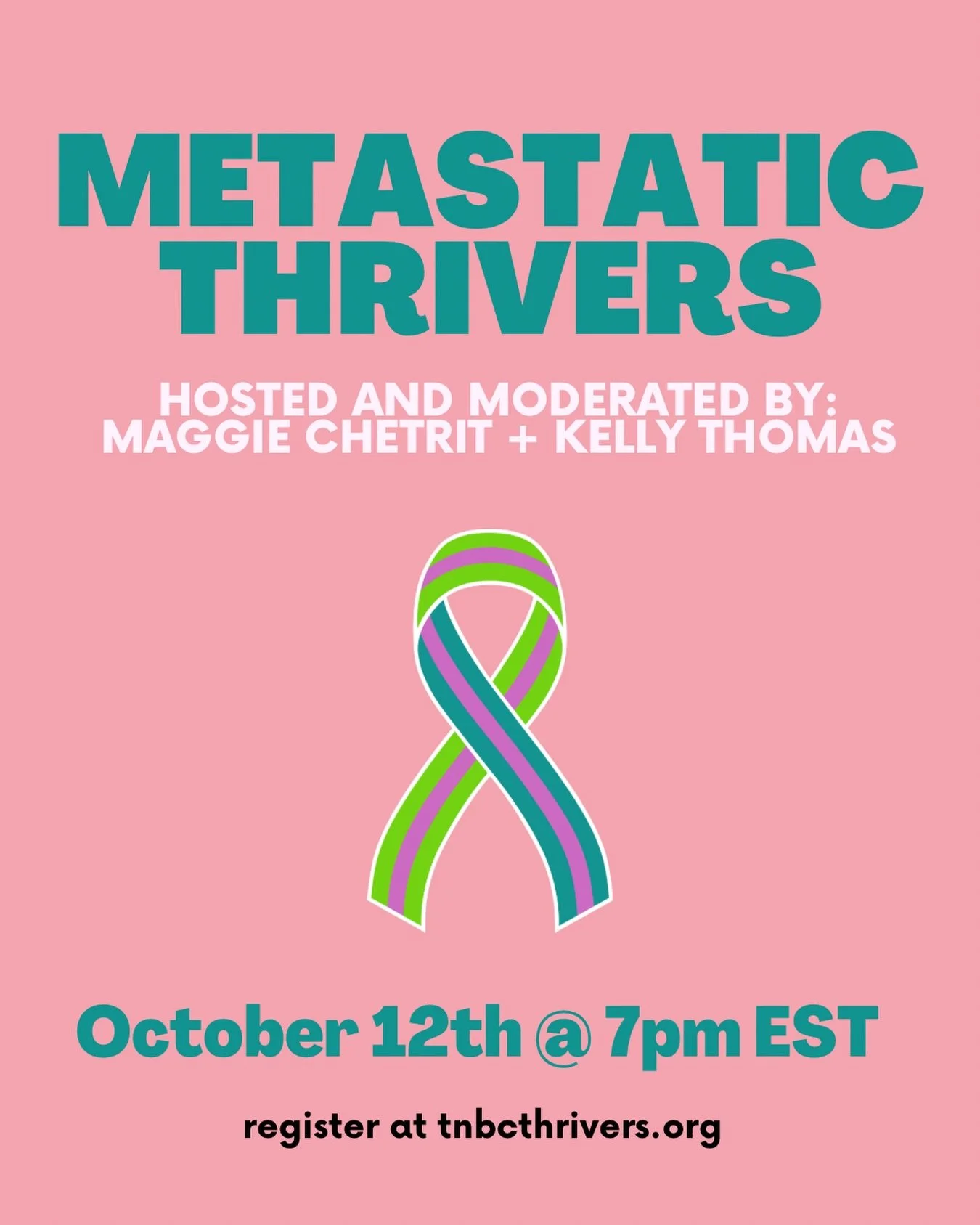 Join us on Monday for Metastatic Thrivers!! 👩&zwj;💻

Moderated by mTNBC thriver, @maggiematters and co-TNBC Thriver, @iamkellythomas, Metastatic Thrivers is a safe space led by those that understand 🫶

Chat kicks off Monday, October 12 at 7pm east