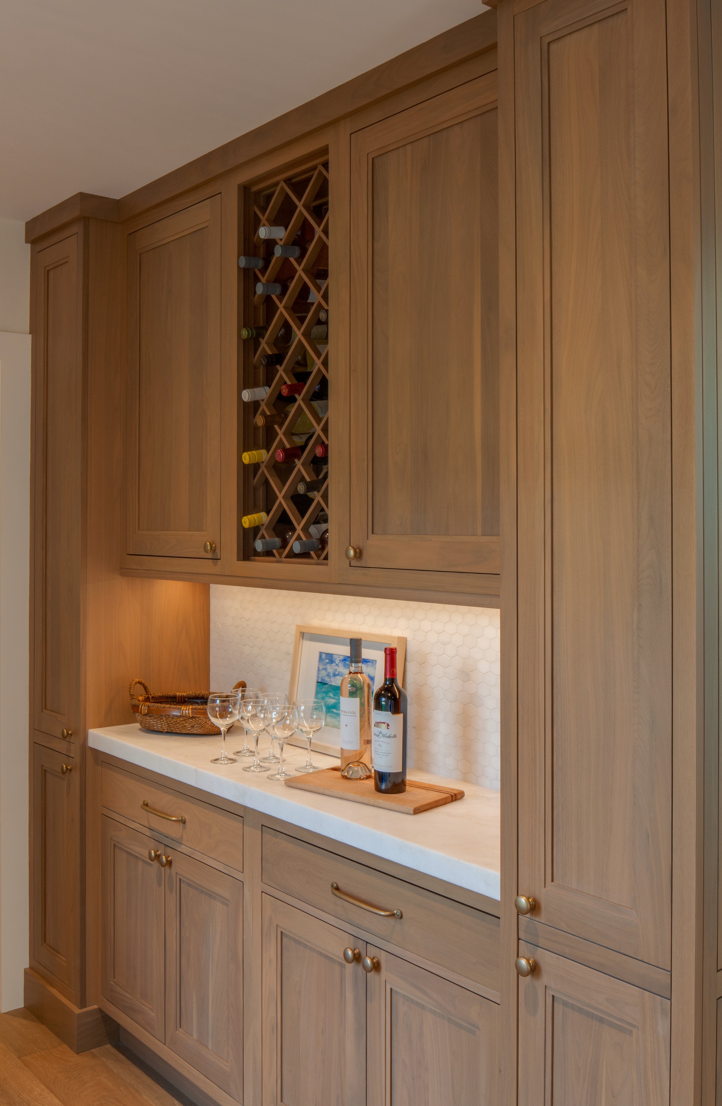 rift cut white oak custom wet bar cabinetry