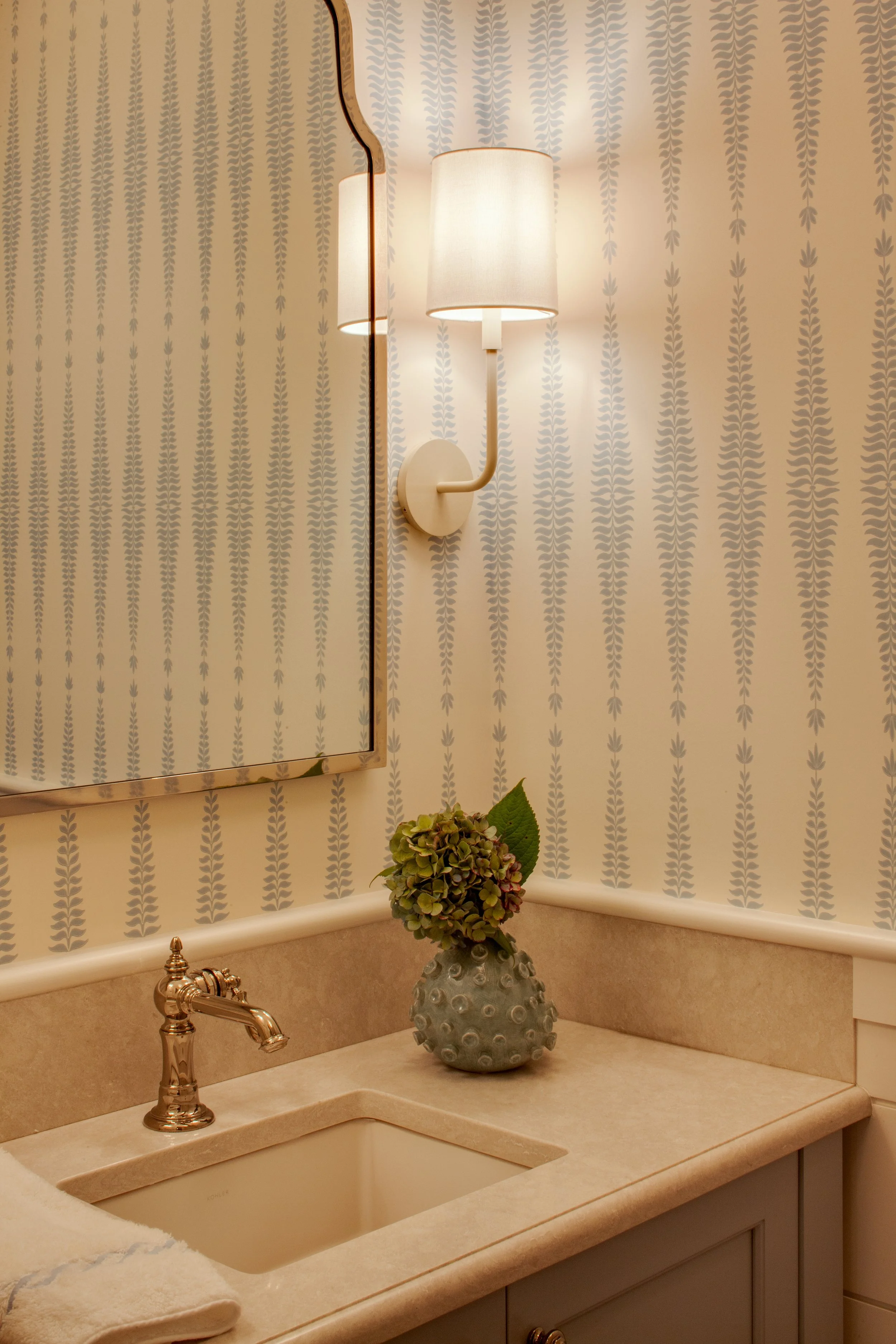 custom gray vanity, coastal bathroom