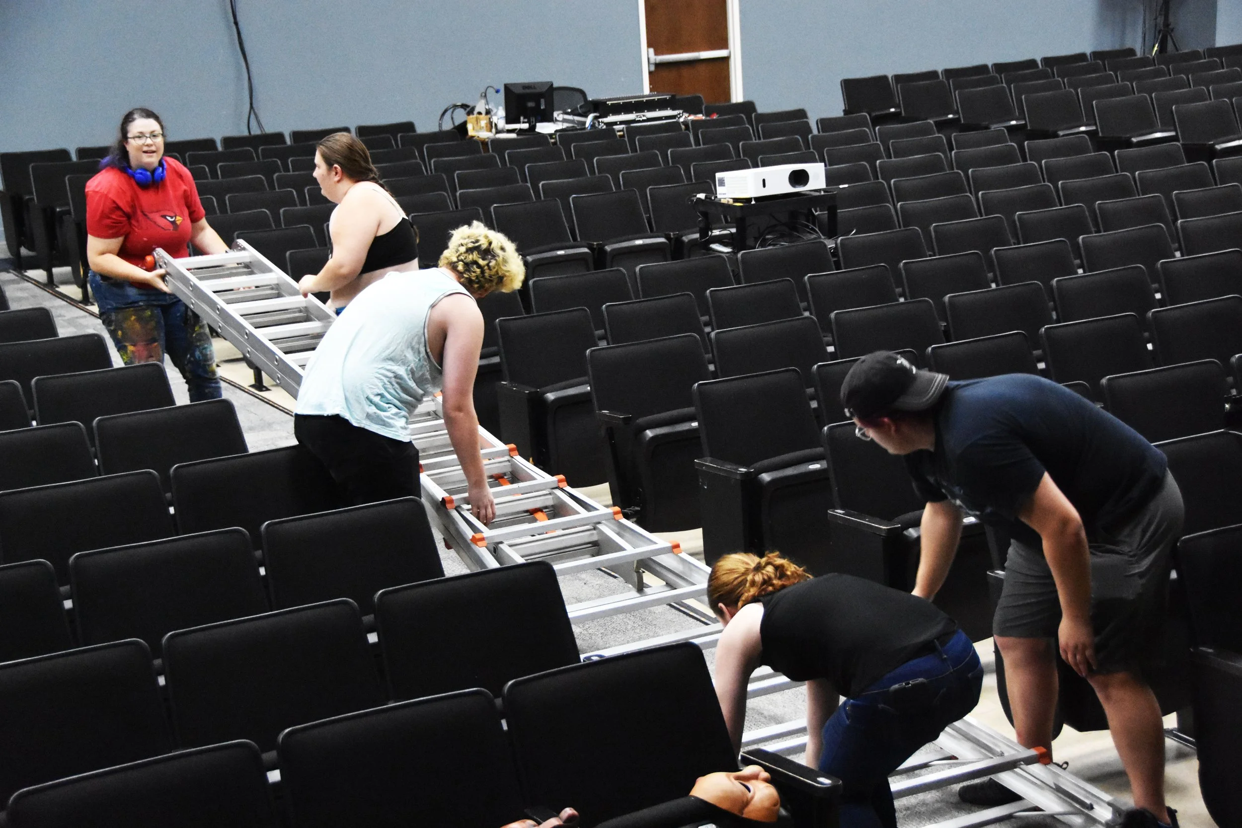 Biz working with lighting students