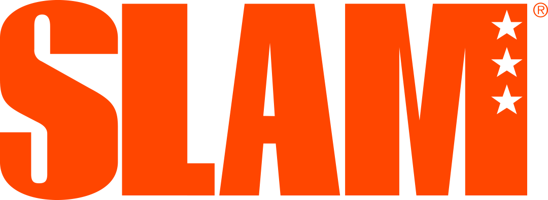 The word 'SLAM' in bold orange letters with three black stars aligned vertically to the right.