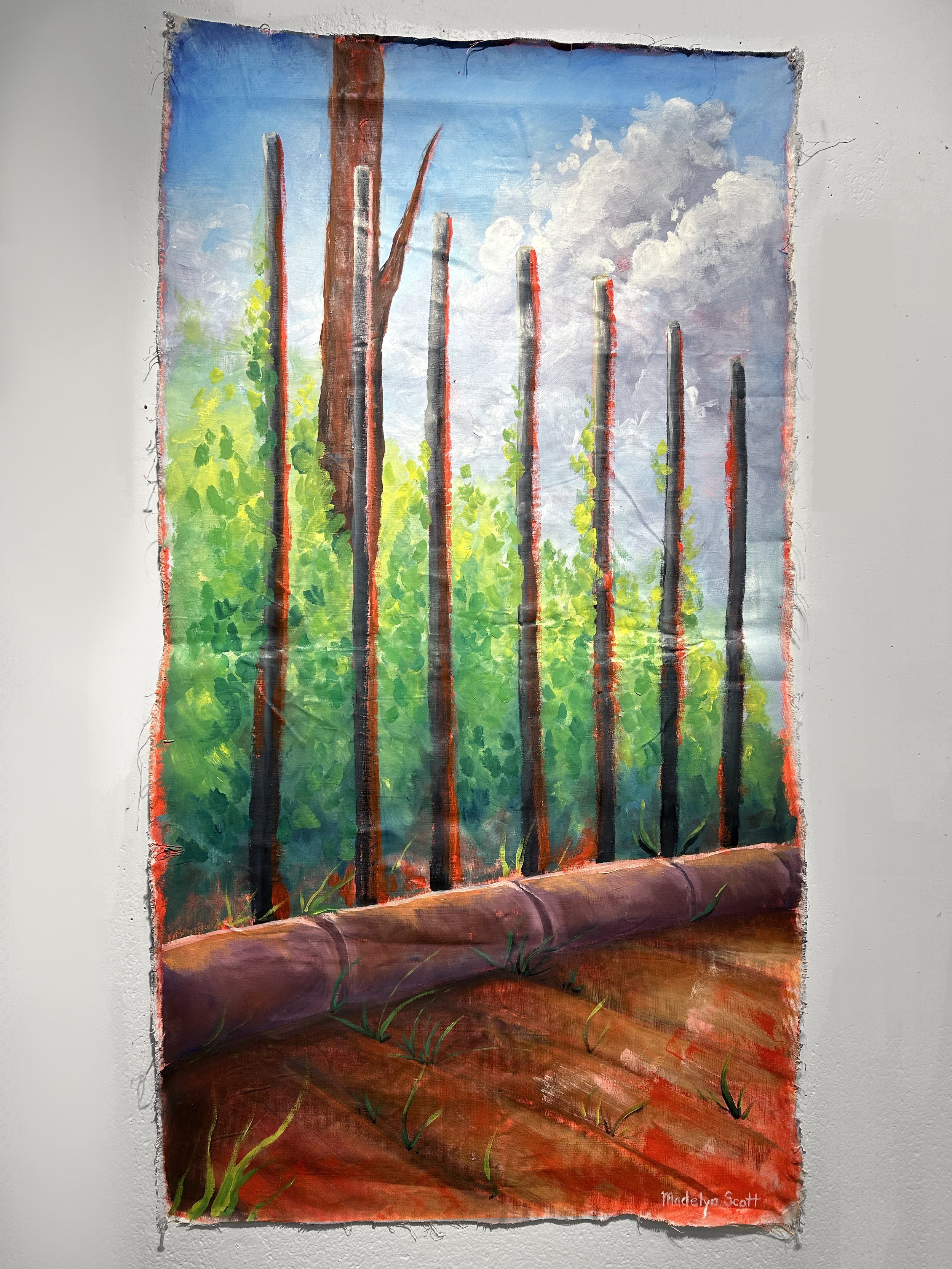 "Gates of Eden" oil on unstretched canvas, 44x24, 2024