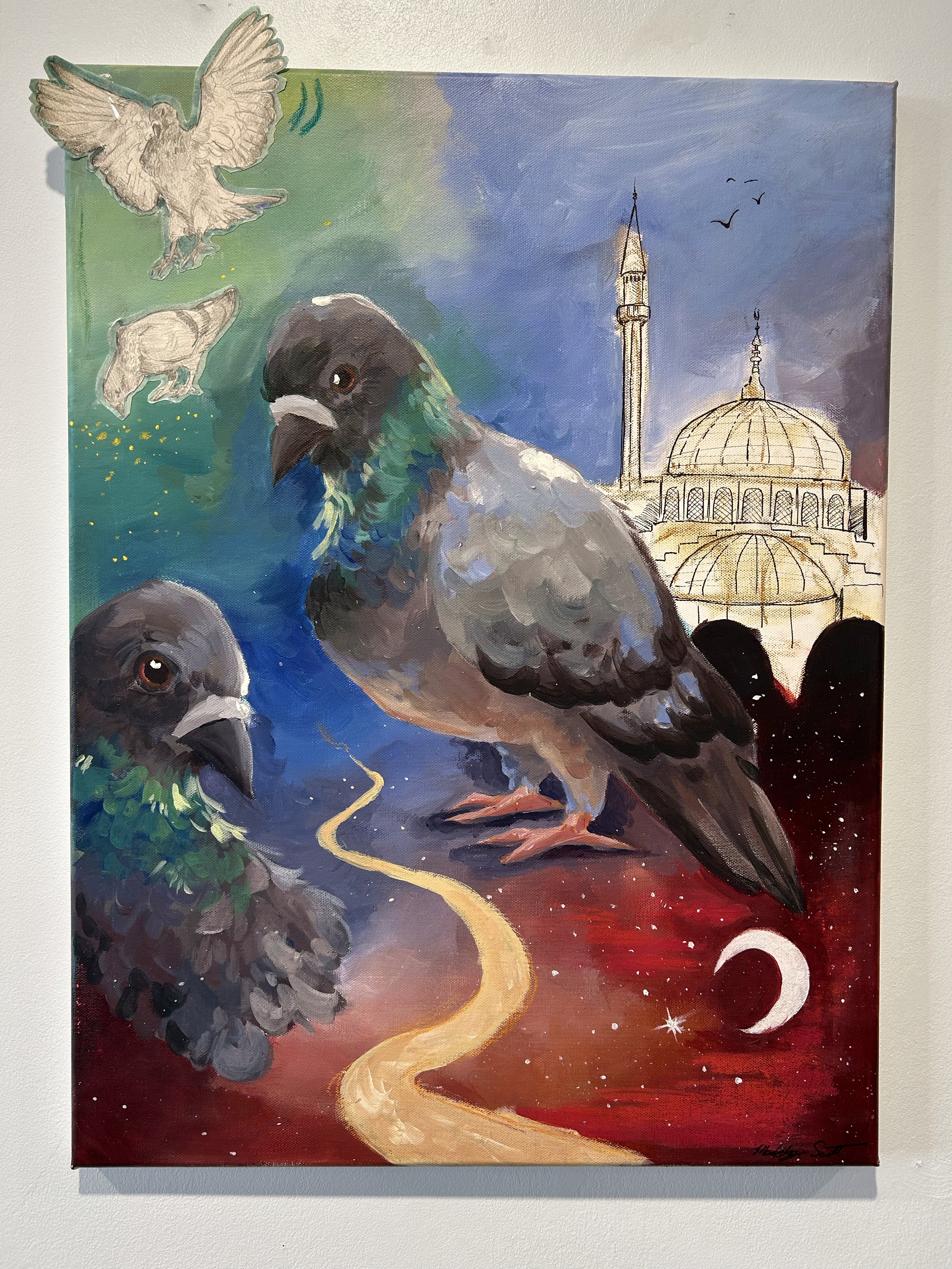 "Rock Dove of Turkey" acrylic on canvas, 18x24, 2023