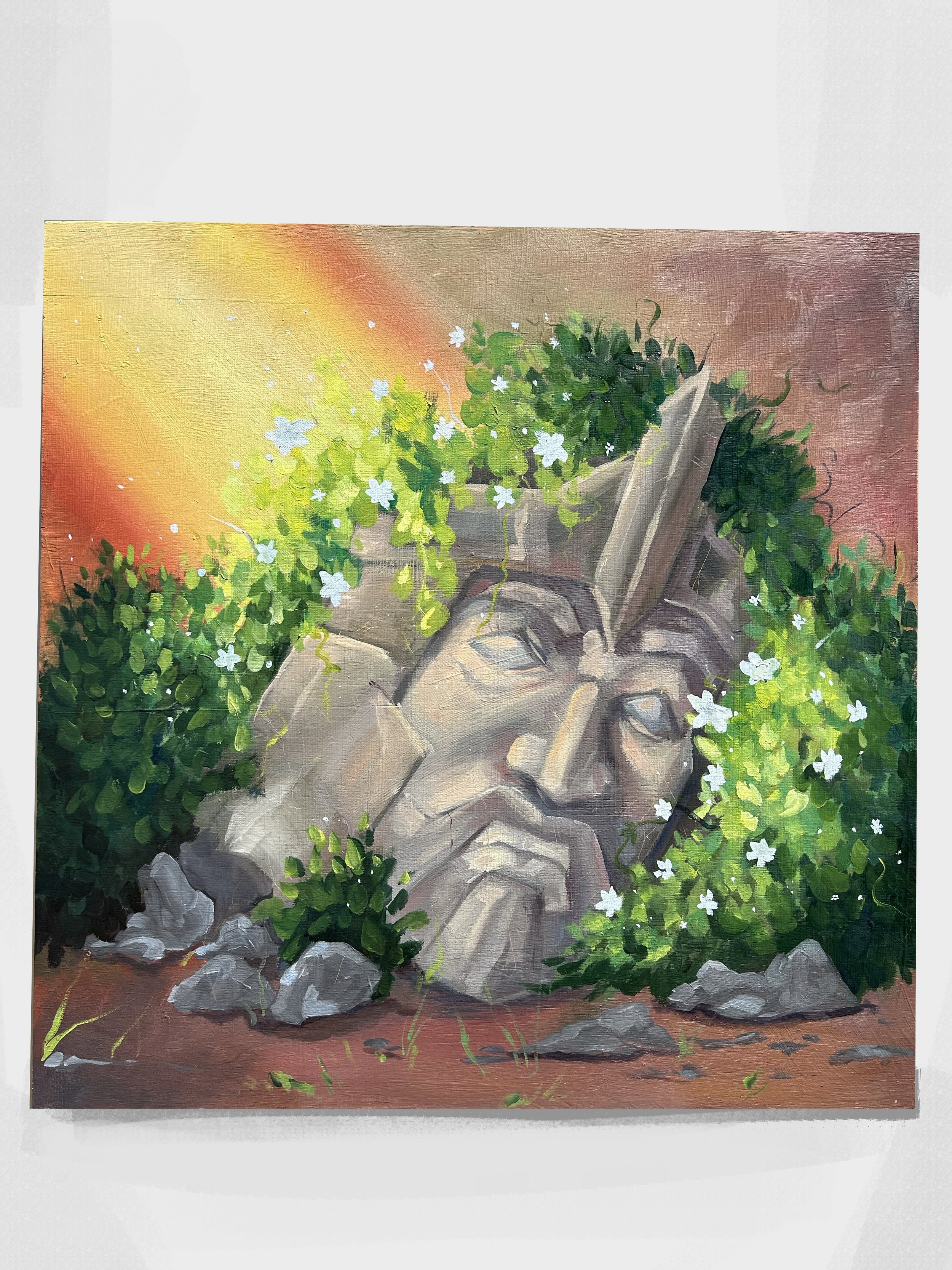 "Fallen Kingdoms" oil on wood, 24x24, 2024
