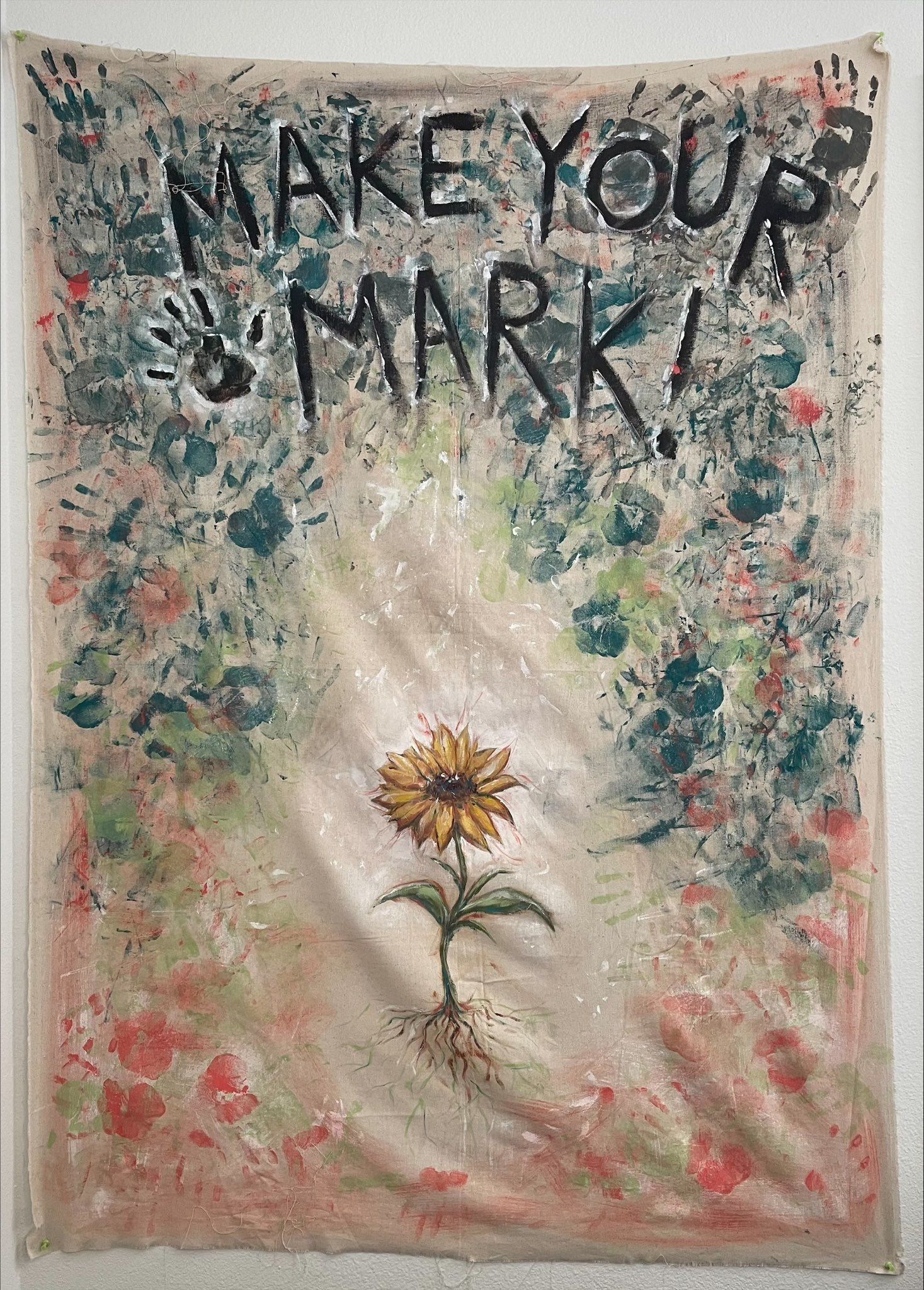 "Make Your Mark!" acrylic on unstretched canvas, 42x64, 2022