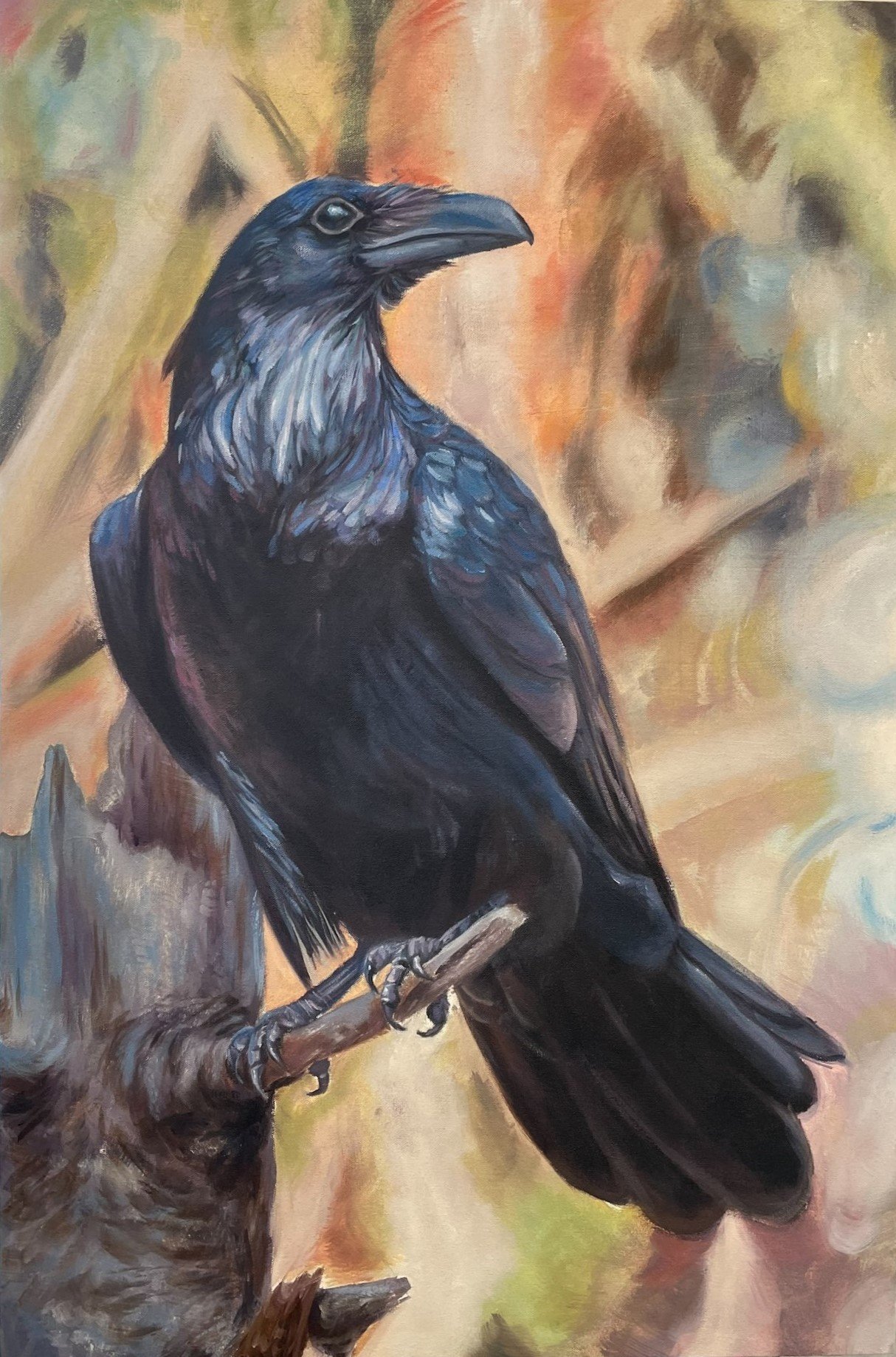 "Hyperrealistic Crow" oil on canvas, 36x48, 2022