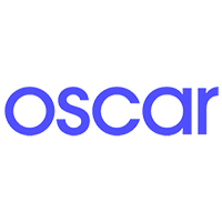 Oscar logo with black background and blue text