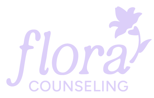 Floral Counseling logo with light purple text and a floral icon.
