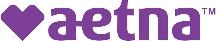 A purple heart symbol followed by the word 'aetna' in purple lowercase letters.