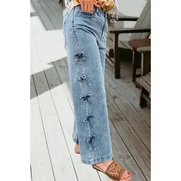 Bow Knot Side Detail Straight Leg Jeans
