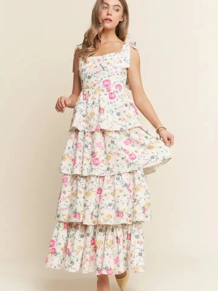 Floral Print Tiered Maxi Dress