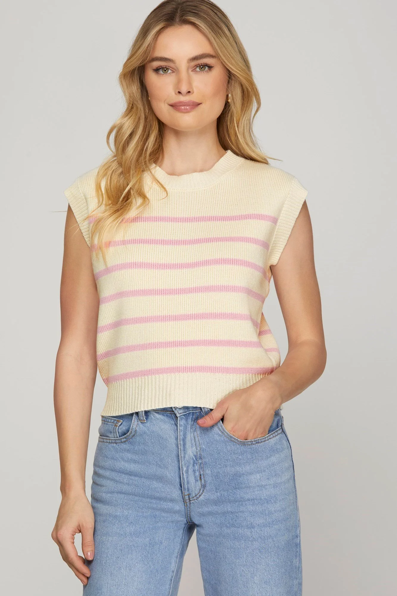 Sleeveless Striped Sweater Top