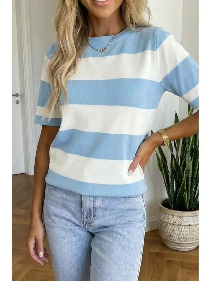 Striped Colorblock Knitted T-Shirt