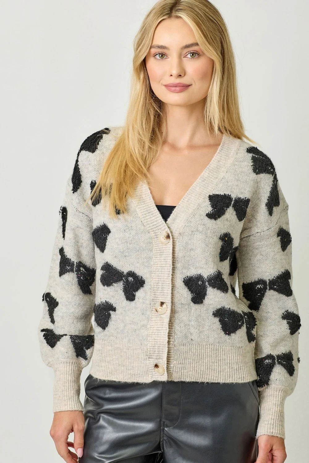 Button Down Bow Cardigan