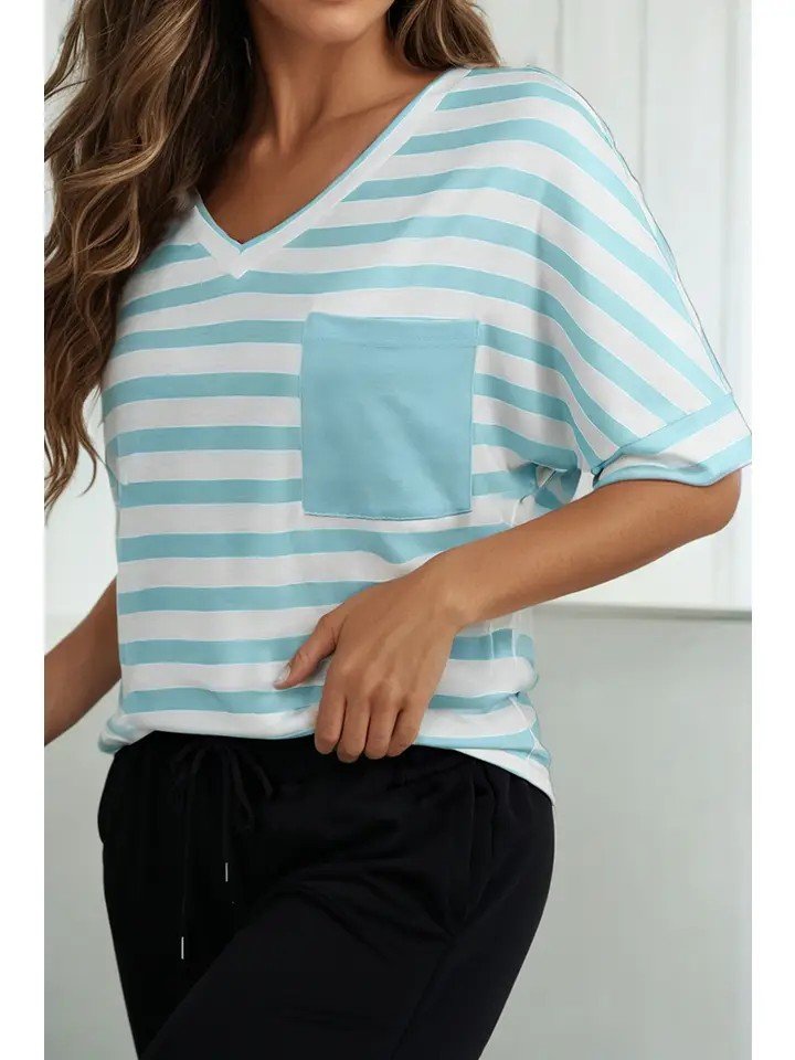 V-Neck Patched Pocket Casual Tee