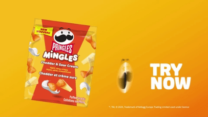 An advertisement for Pringles mingles. Each flavor advertised switches out from the left side in a swooshing transition.