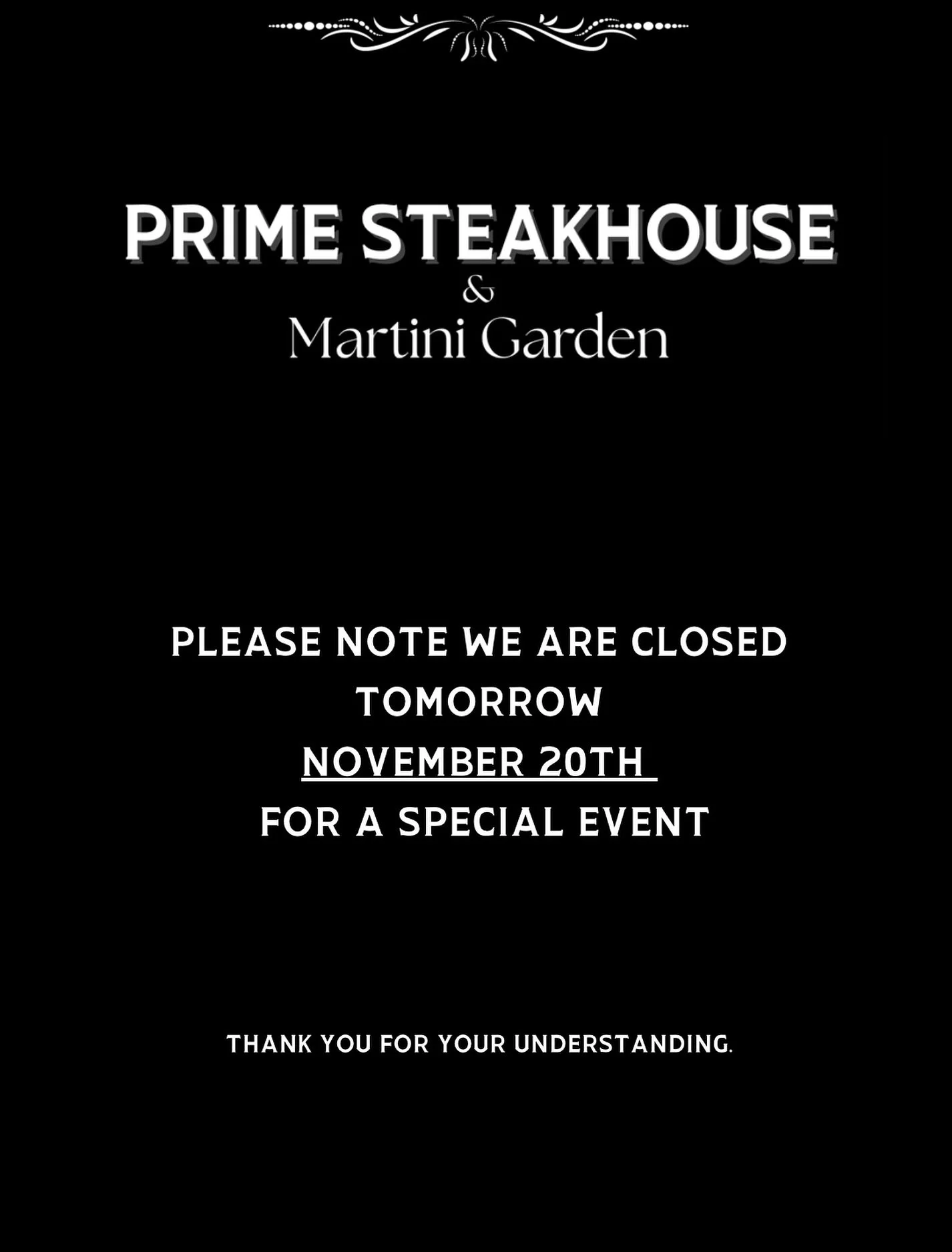 Closure Alert 🚨 

We will be closed Thursday, November 20th for a private event.