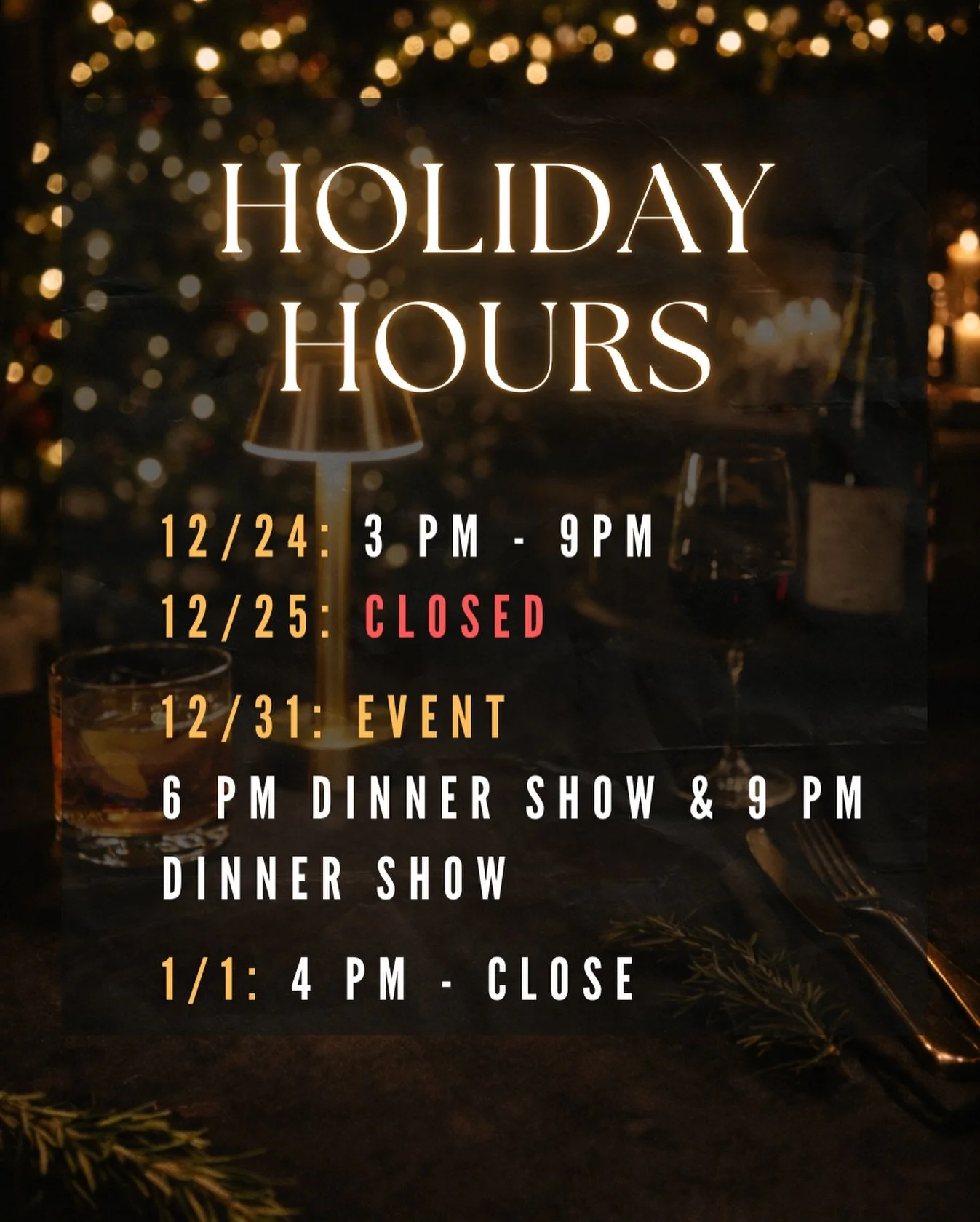 Prime Steakhouse Hours ⏰🥩🎄