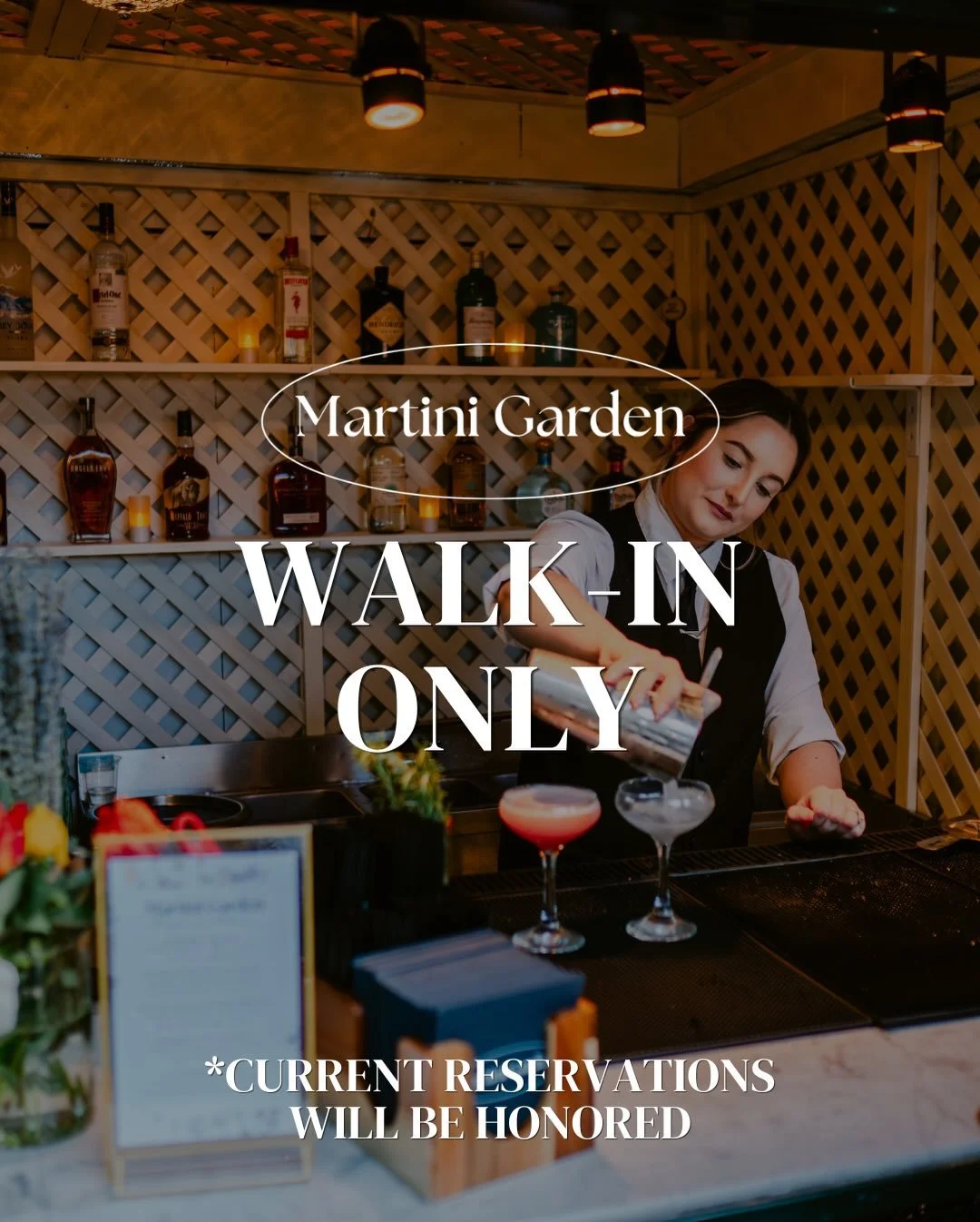 The Martini Garden will be available on a first-come, first-served, walk-in basis only. Current reservations will be honored 🍸
Please note the hours for the Martini Garden 

#primesteakhousewc #walnutcreek #martinigarden #martinis