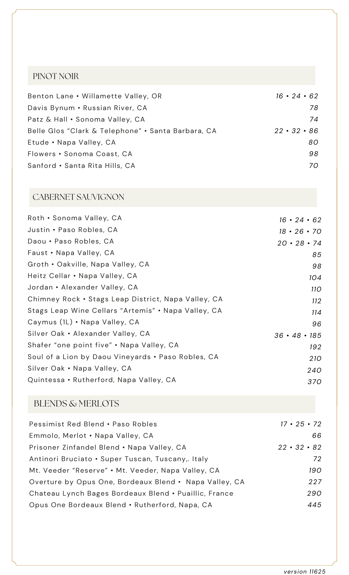 Prime Steakhouse Wines