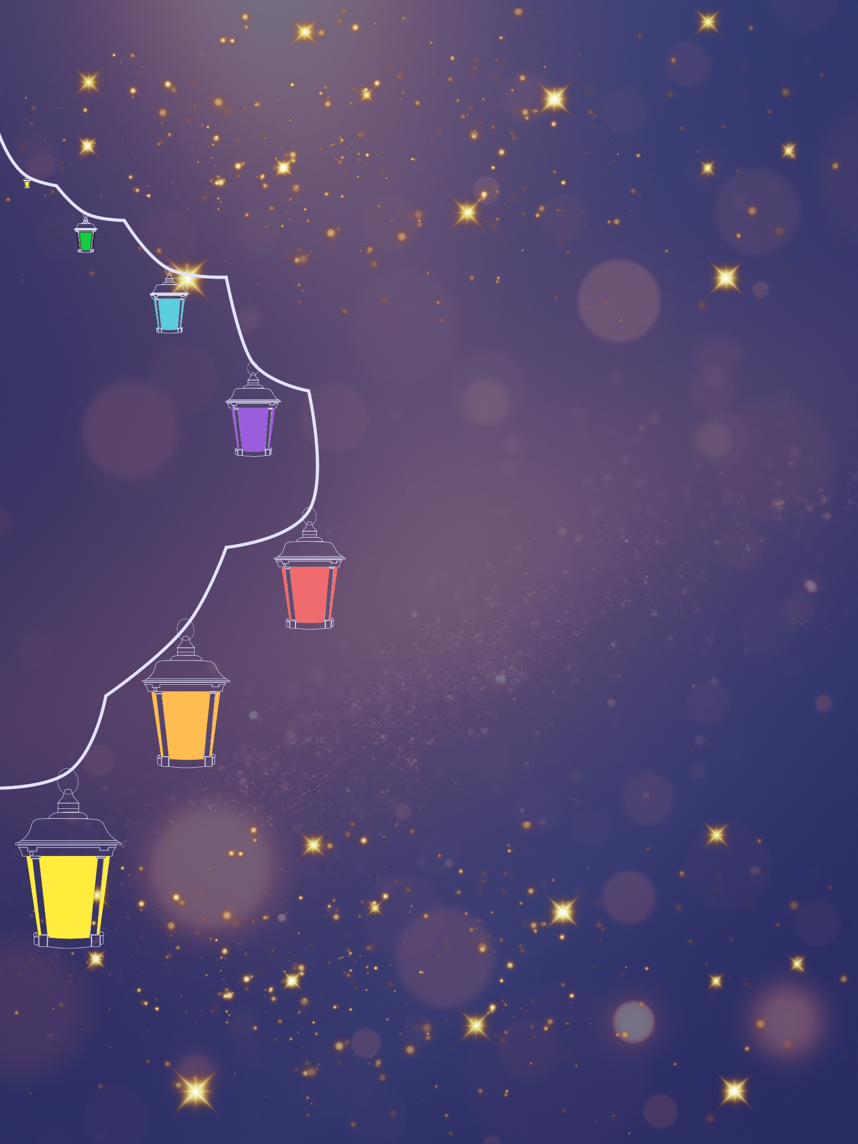 Dark Blue winter ball poster with sparkling stars and rainbow lanterns