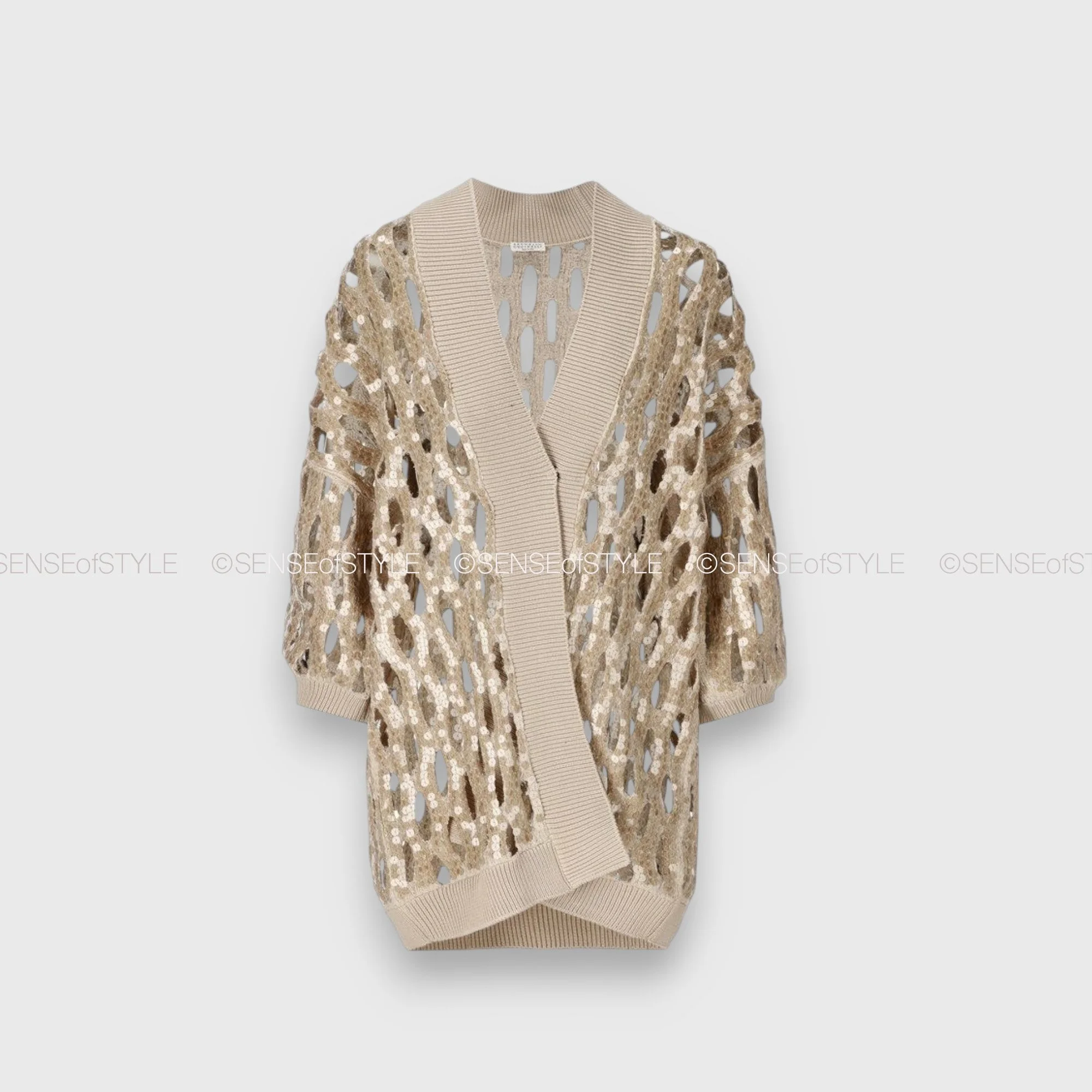 Brunello Cucinelli Dazzling Opera Mesh Long Cardigan