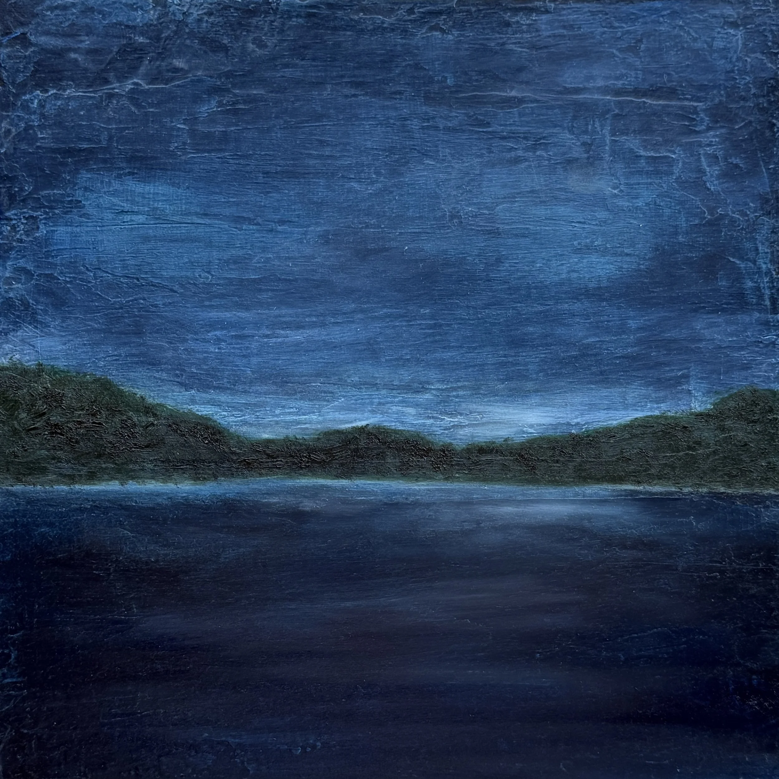 Still Water, Rising Moon 8x8 Oil on Board   $325
