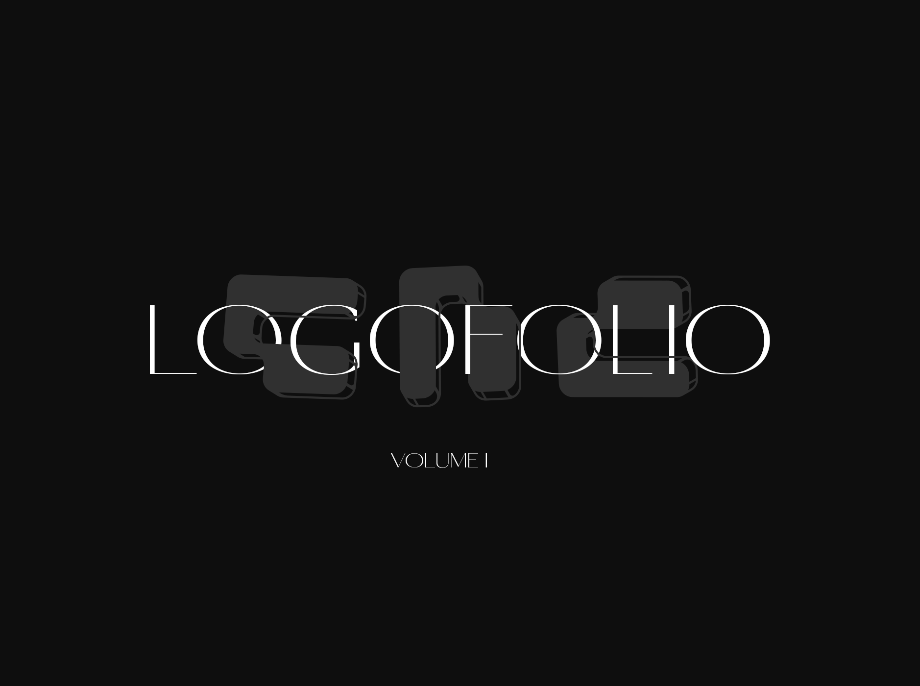 Stylized text 'Logofolio Volume I' on a black background.