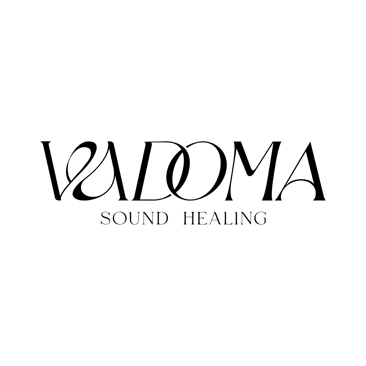 Vadoma Sound Healing logo with stylized text on a white background.