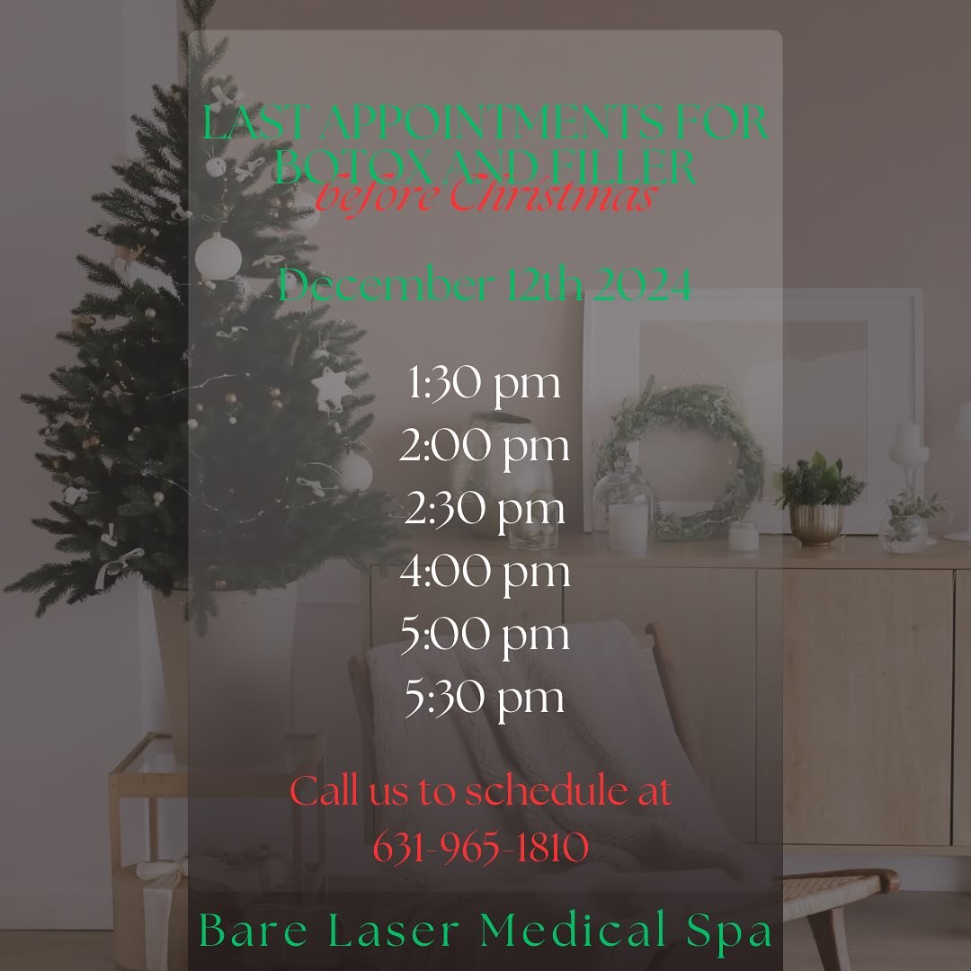 Our last remaining appointments for Botox and Filler before Christmas and The New Year! 💉 Call today to schedule your appointment 📞 631-965-1810