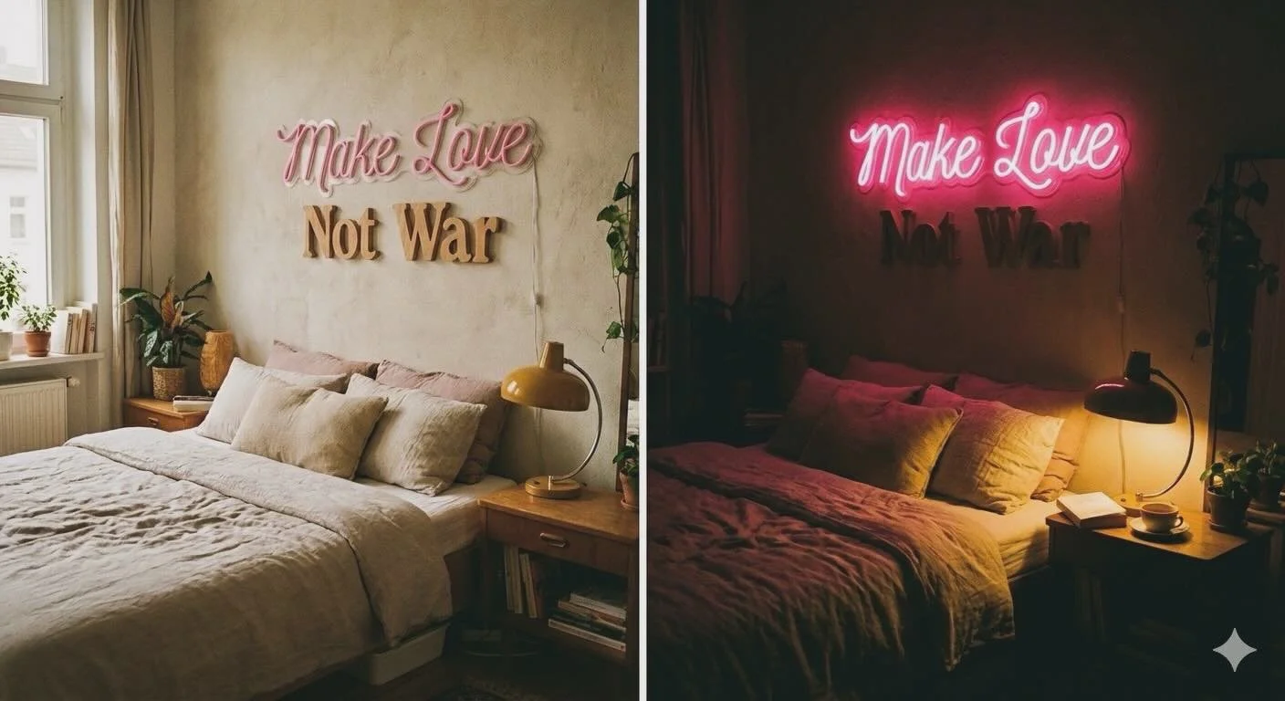 I&rsquo;ve had this idea to make this sign forever, last night I was unable to sleep and started fucking around with nano banana. Not bad. I don&rsquo;t love the type, but couldn&rsquo;t do much to change it cause #justaithings. 

Anyway. Make Love N