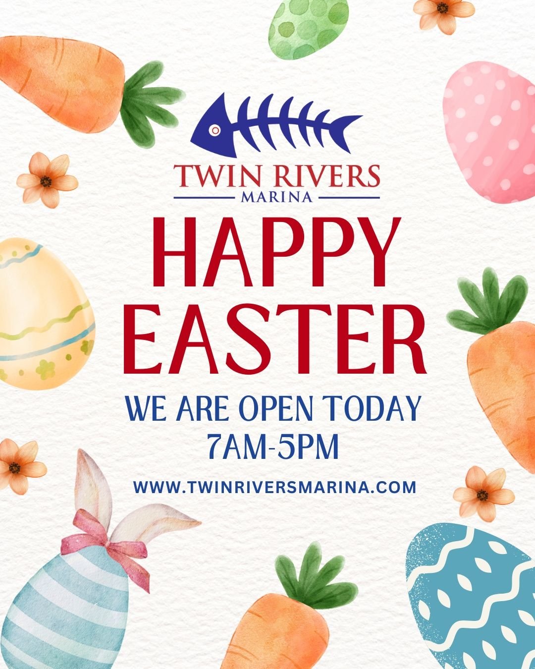 Happy Easter from all of us here at Twin Rivers Marina! We are open normal operating hours today, 7AM - 5PM. See you soon! #crystalriverfl #easter #florida #boatingfl