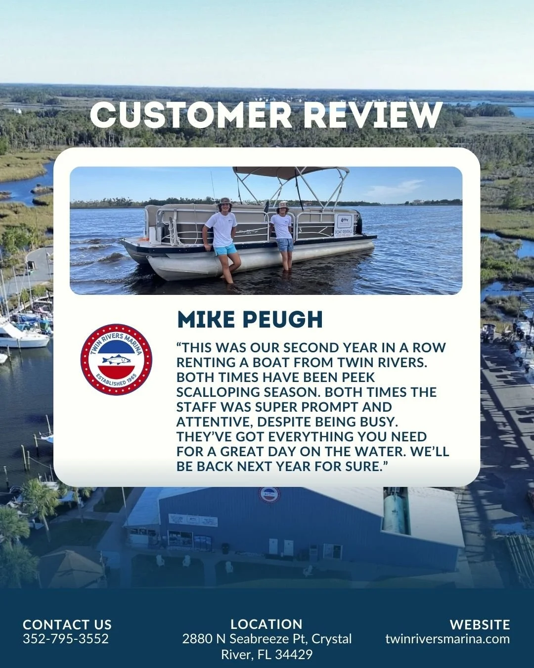 We love our repeat boaters! Book now & get on the water with us! #ScallopSeason #HappyBoaters #BoatDayDoneRight #crystalriverfl