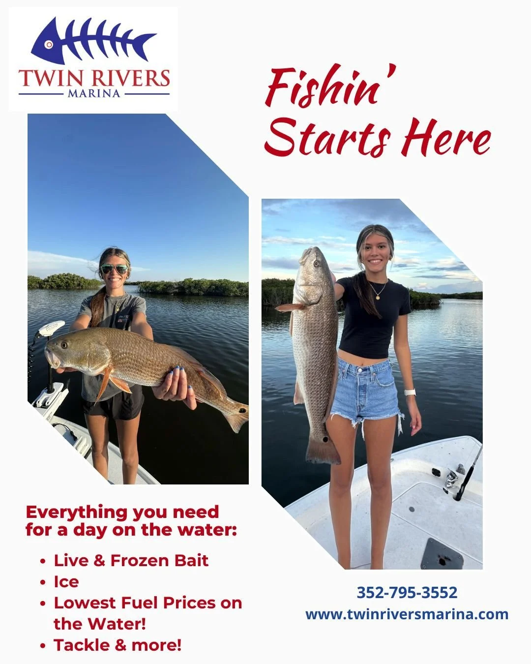 π£ Everything you need to get out on the water starts at Twin Rivers Marina!
From rods & reels to ice, bait, and tackle – we’ve got you covered for your next fishing trip. π
Stop by before you cast off and stock up on all the esse