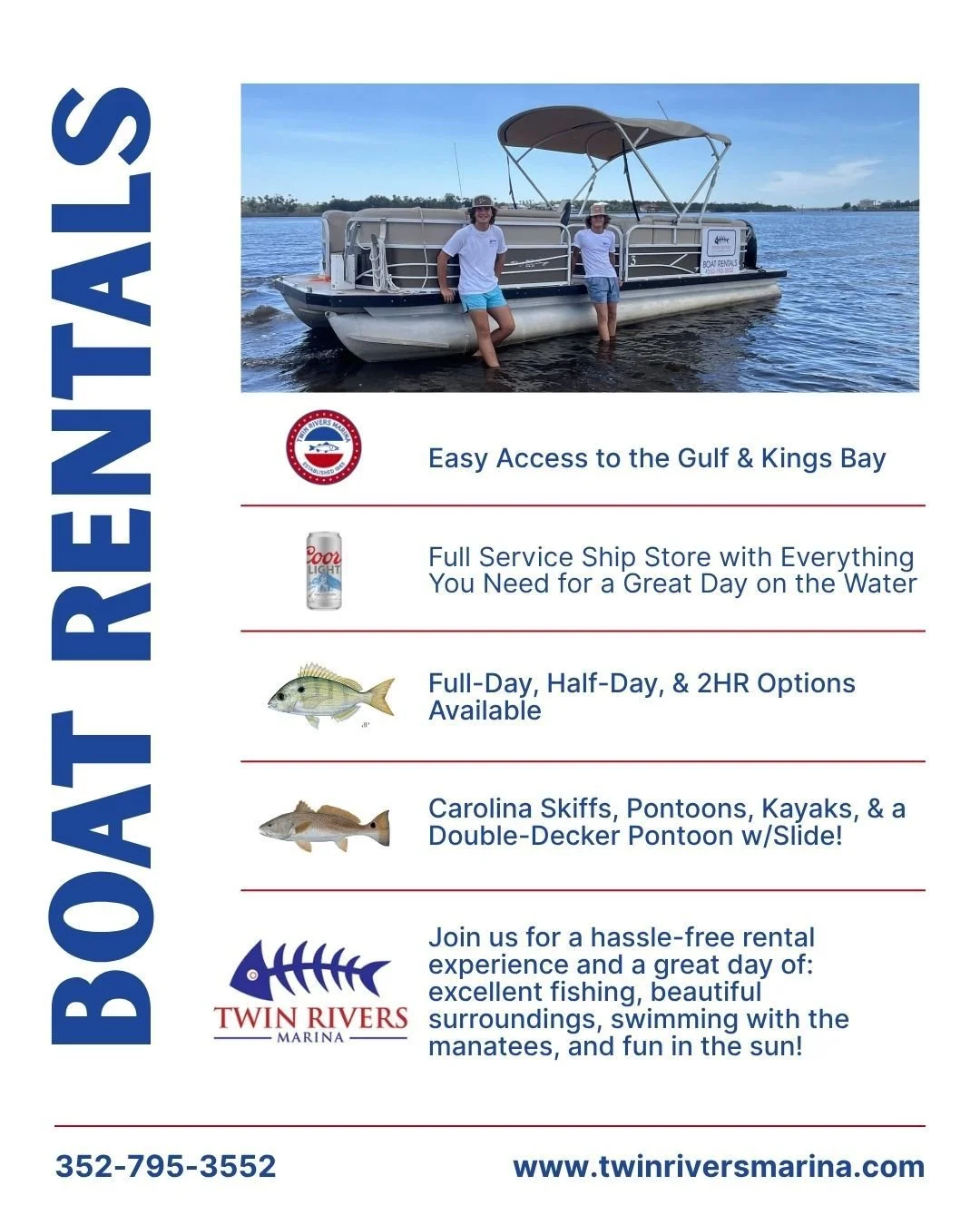 Cruise, fish, or find the famous manatees - your perfect day on the water starts here! #crystalriver #cyrstalriverfl #floridaboating #manatees #florida